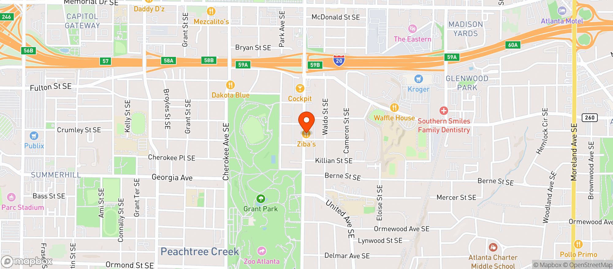 Map showing Zibas Restaurant & Wine Bar
