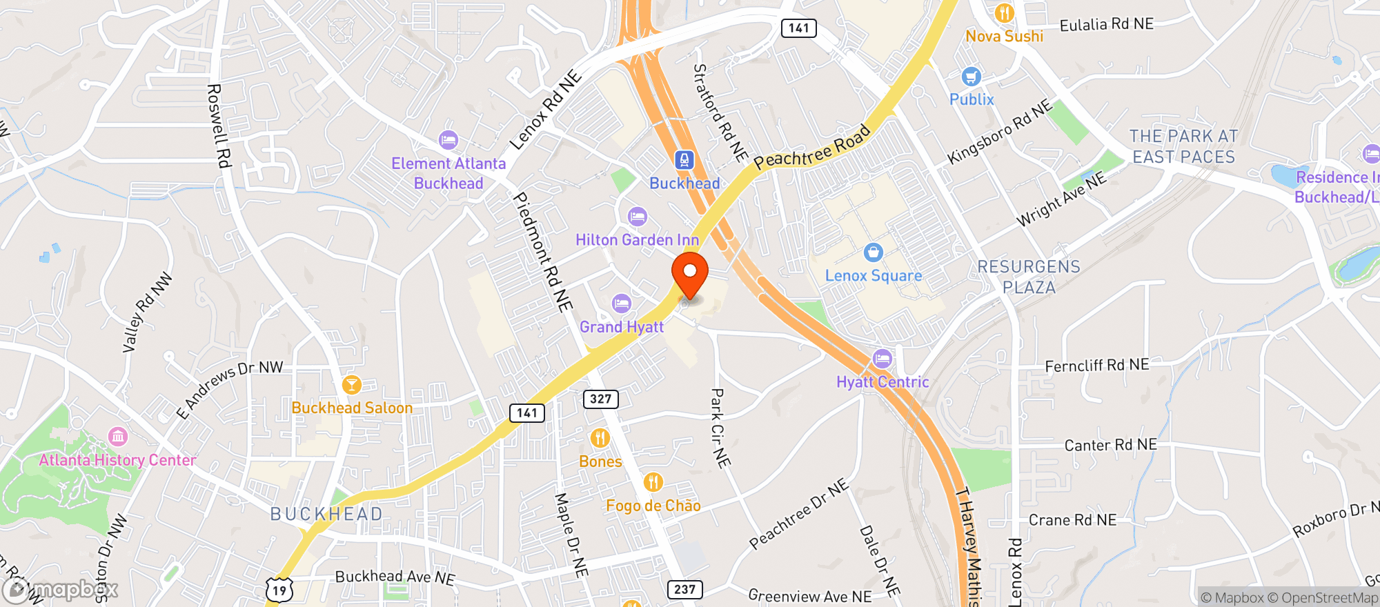 Map showing Intercontinental Hotels #atlbh