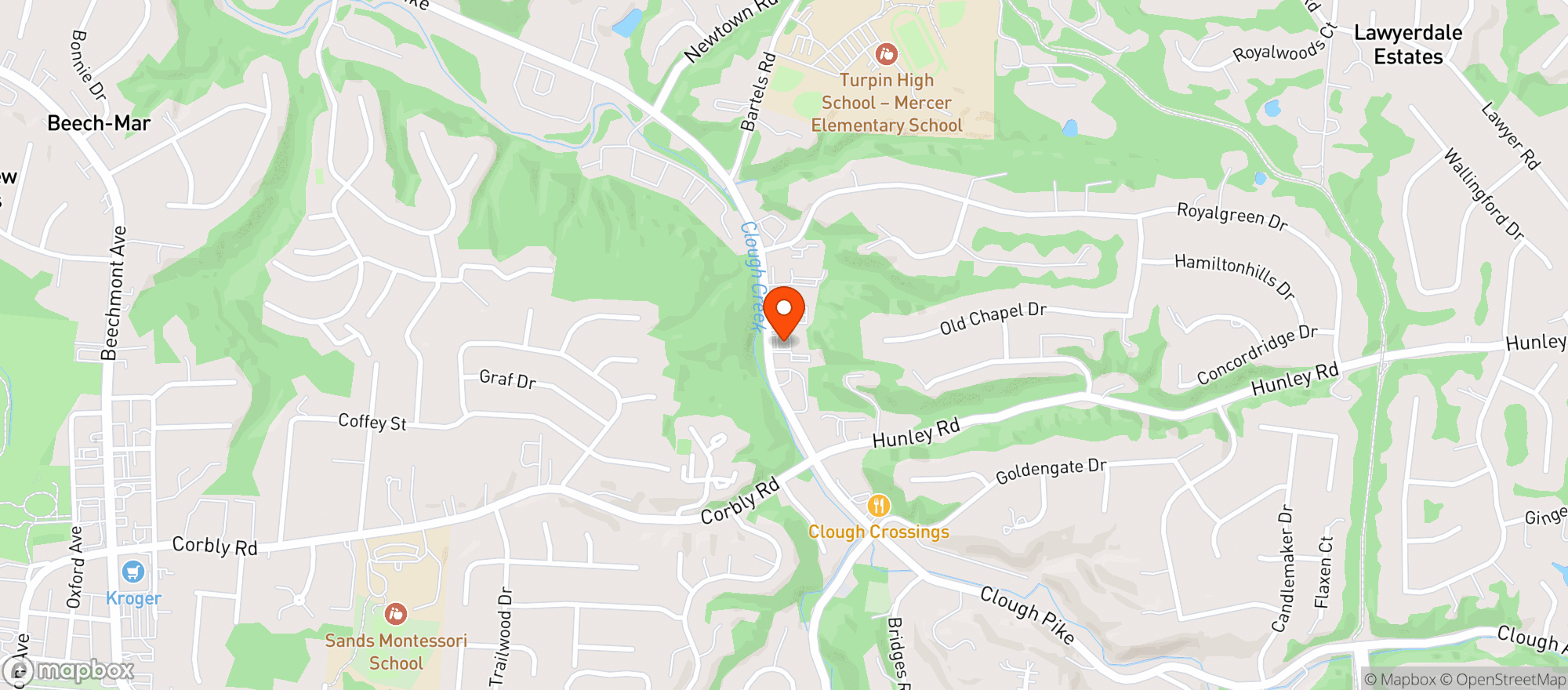 Map showing Lucy Blue Pizza