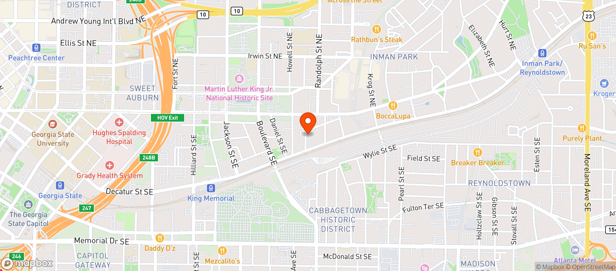 Map showing Dads Garage Theatre