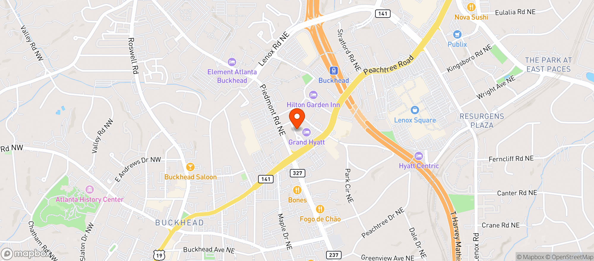 Map showing The Fabled at Grand Hyatt Atlanta Buckhead