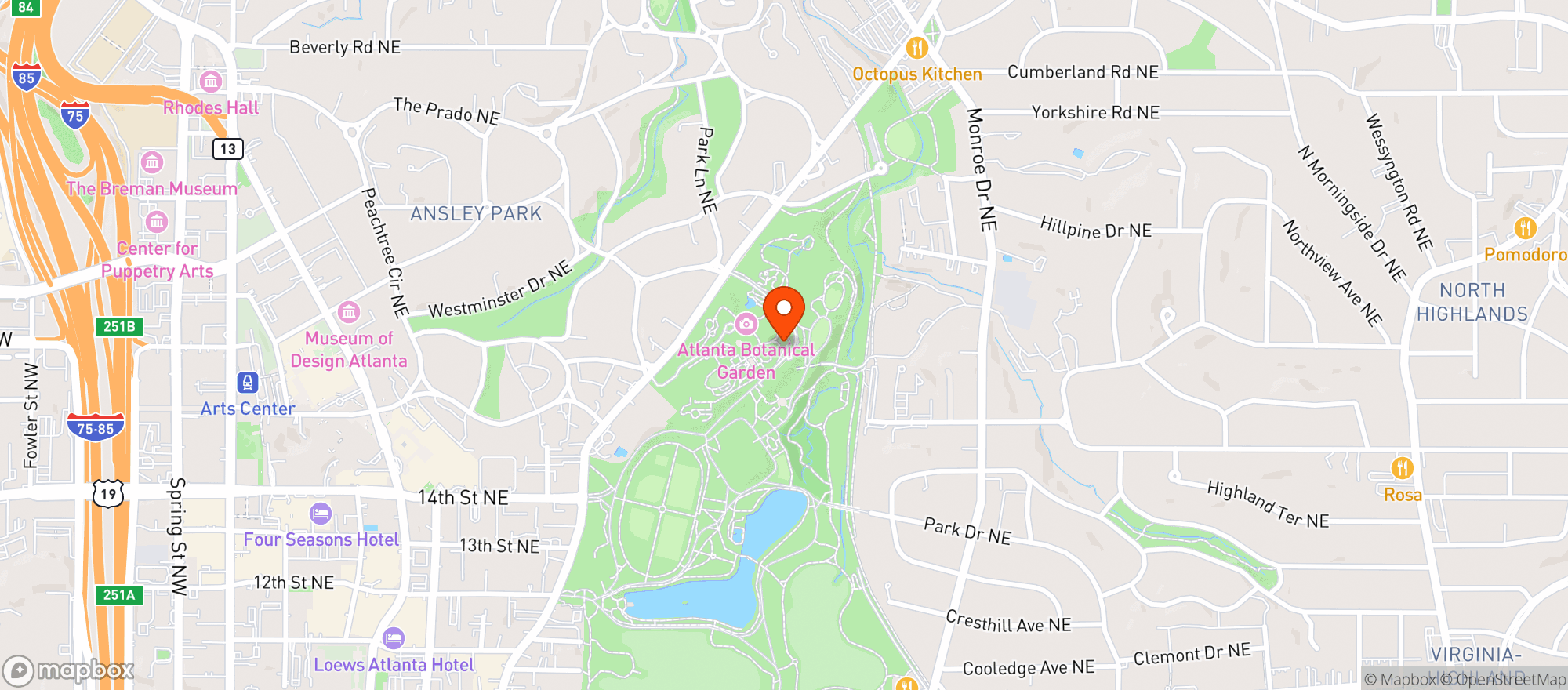 Map showing The Atlanta Botanical Garden
