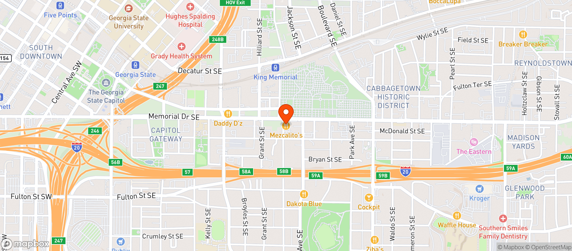 Map showing Mezcalitos Cocina & Tequila