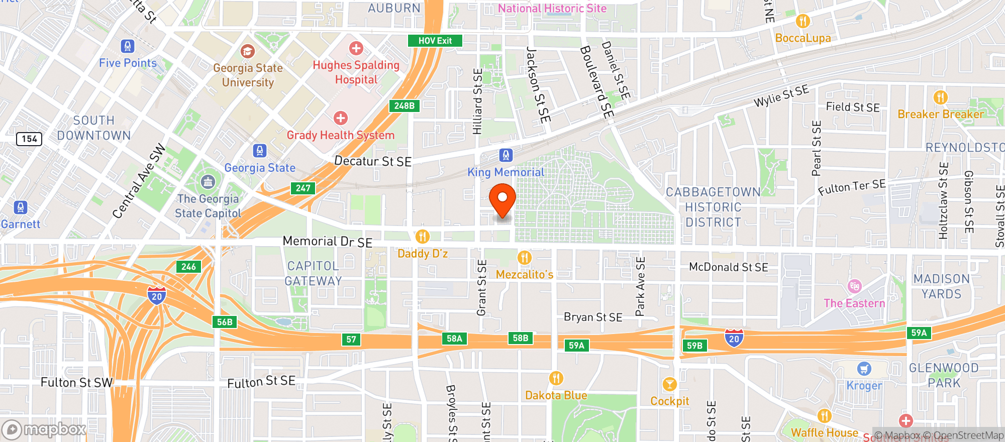 Map showing Historic Oakland Cemetery