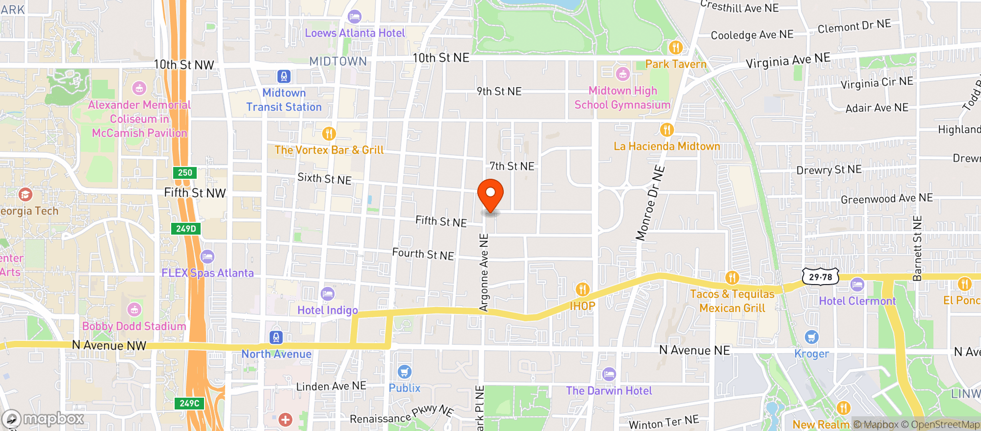 Map showing L & M Market (mid-town)