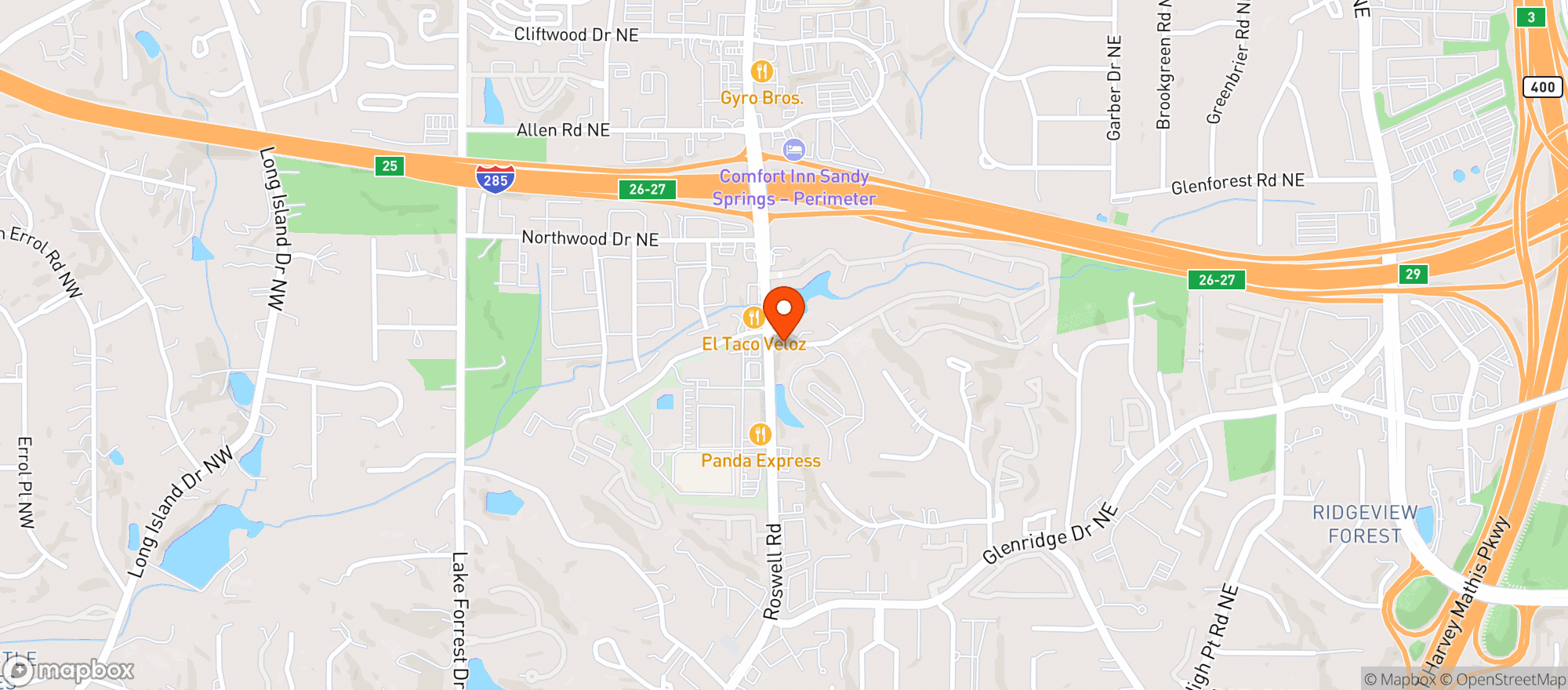 Map showing Roswell Food Mart