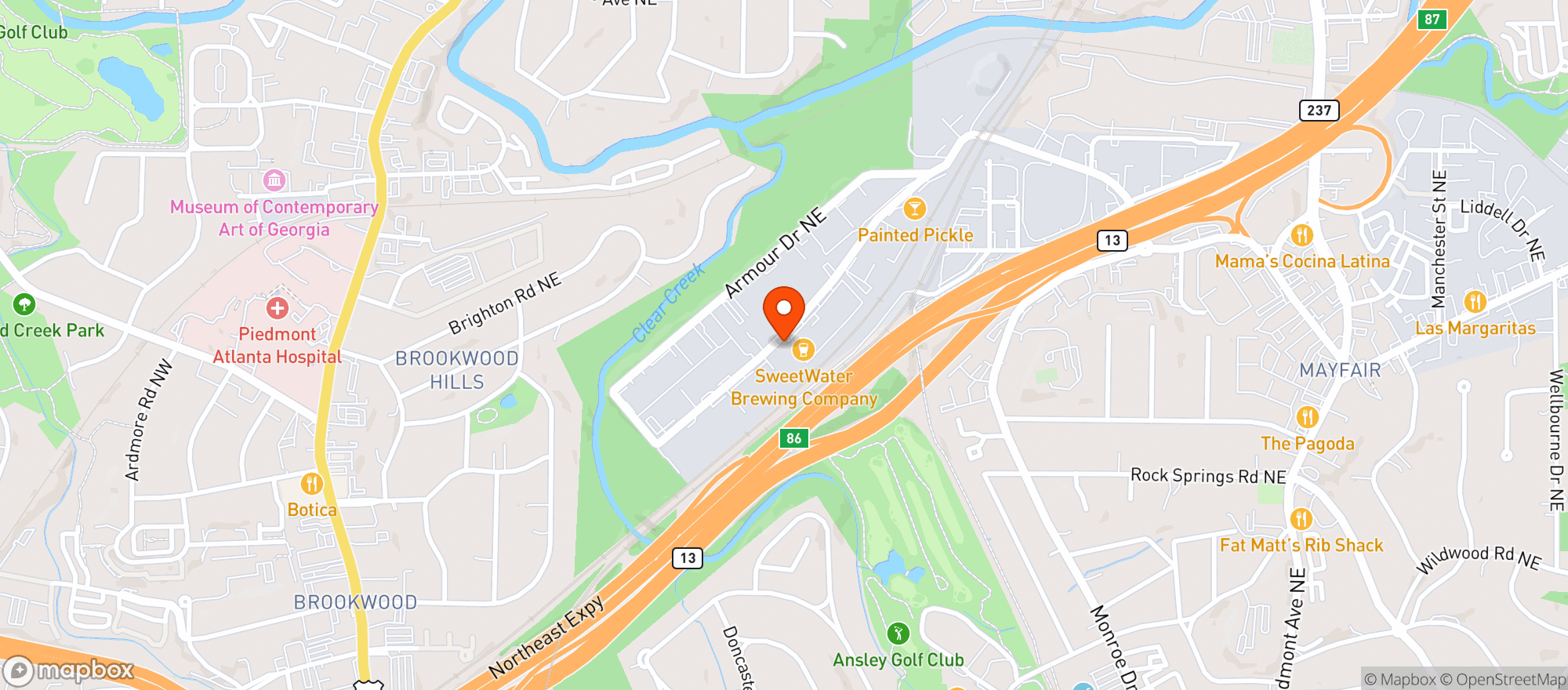 Map showing Sweetwater Brewing Company