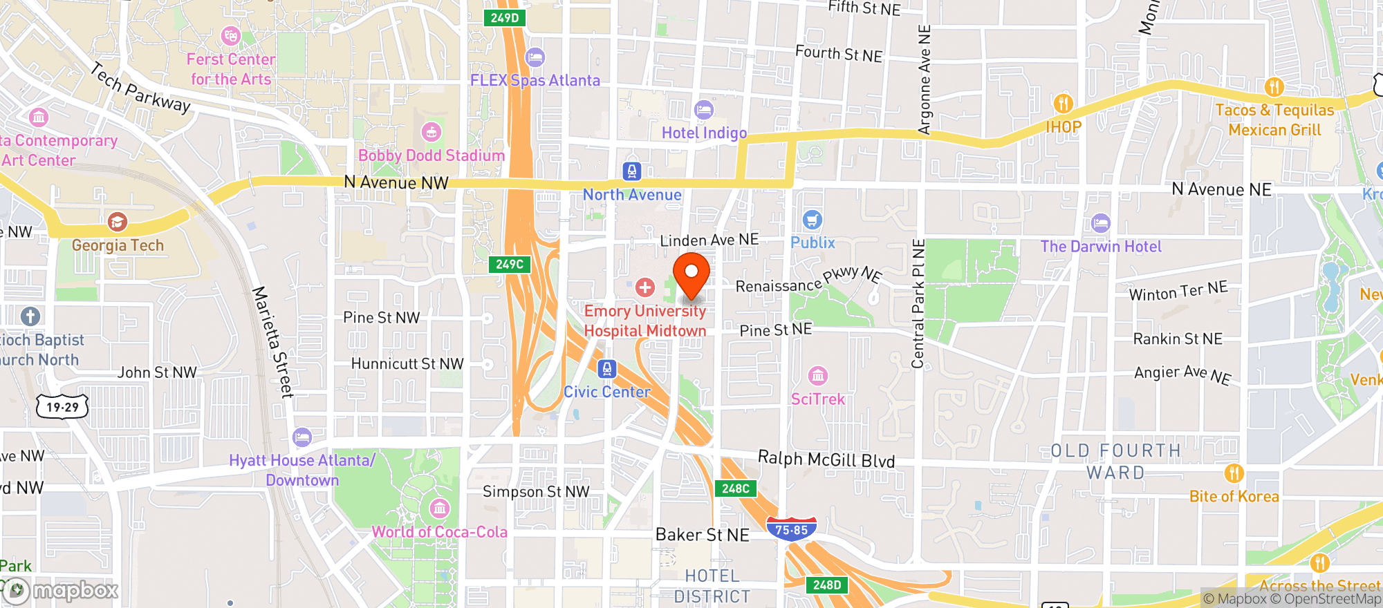 Map showing Atlanta Shakespears Tavern