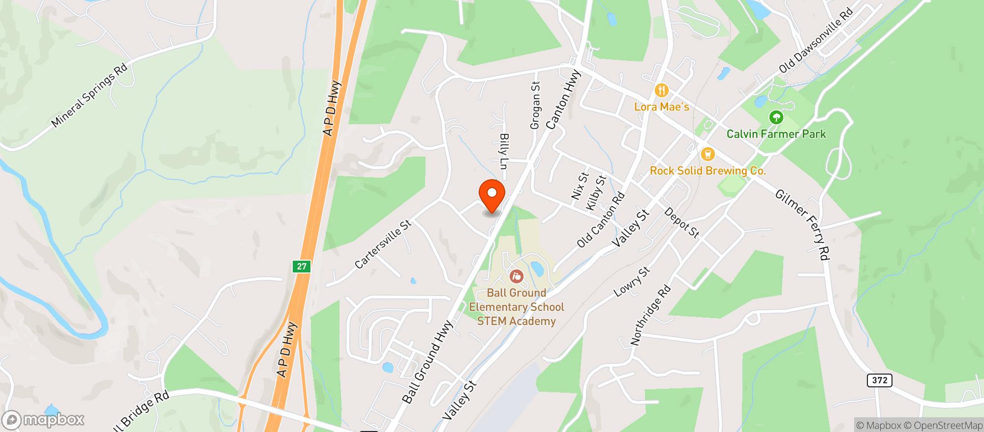 Map showing Shell Food Mart - Ballground Hwy