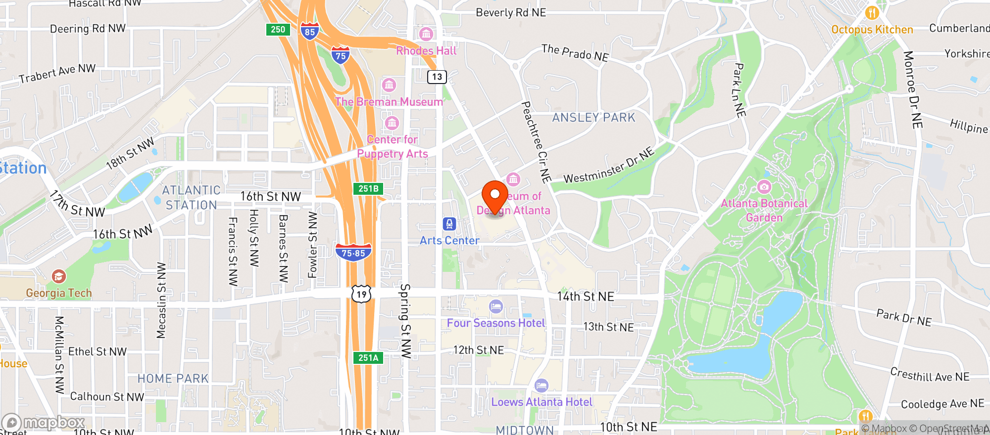 Map showing Woodruff Arts Center