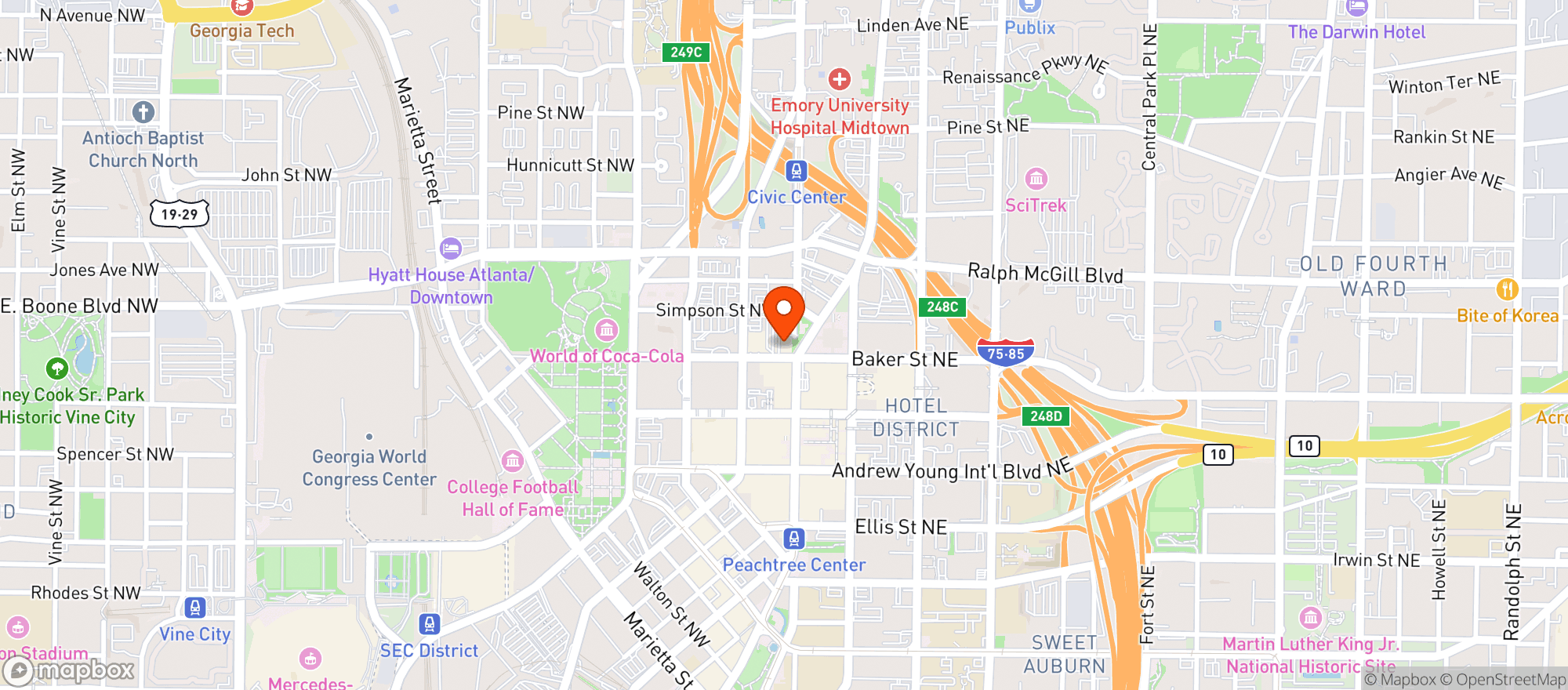 Map showing Peachtree Package Store