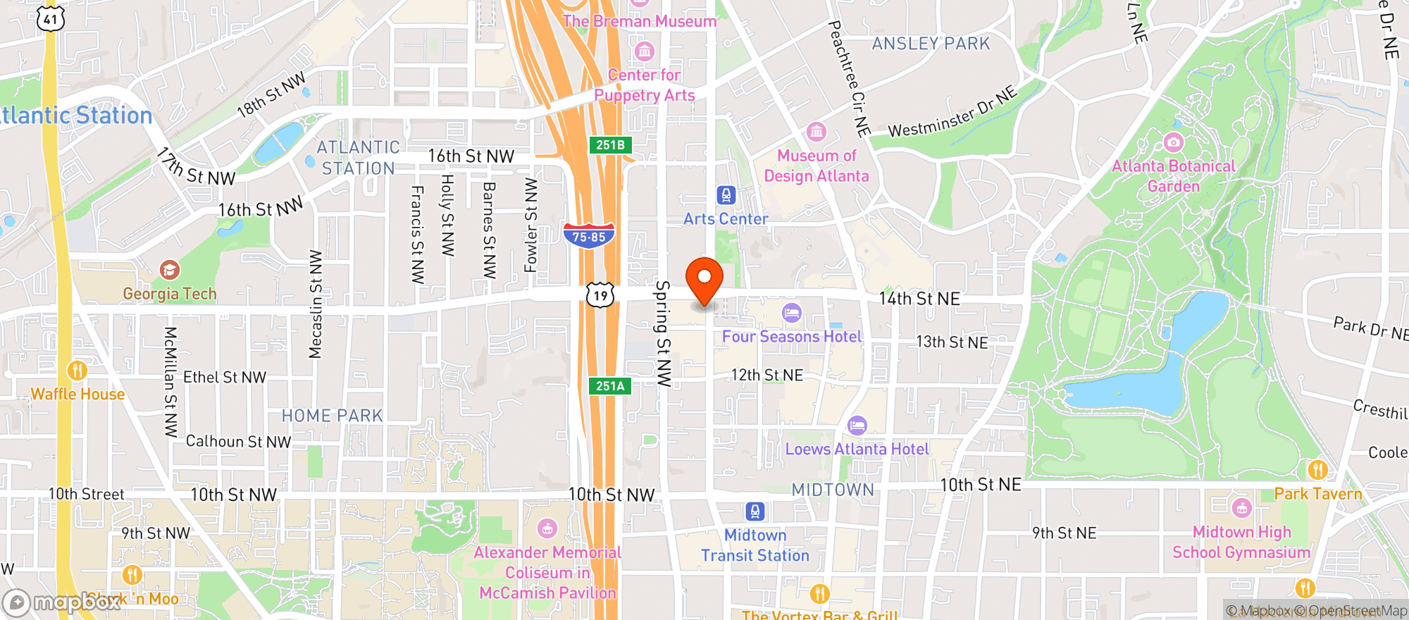 Map showing Whole Foods Market (Midtown Atlanta)