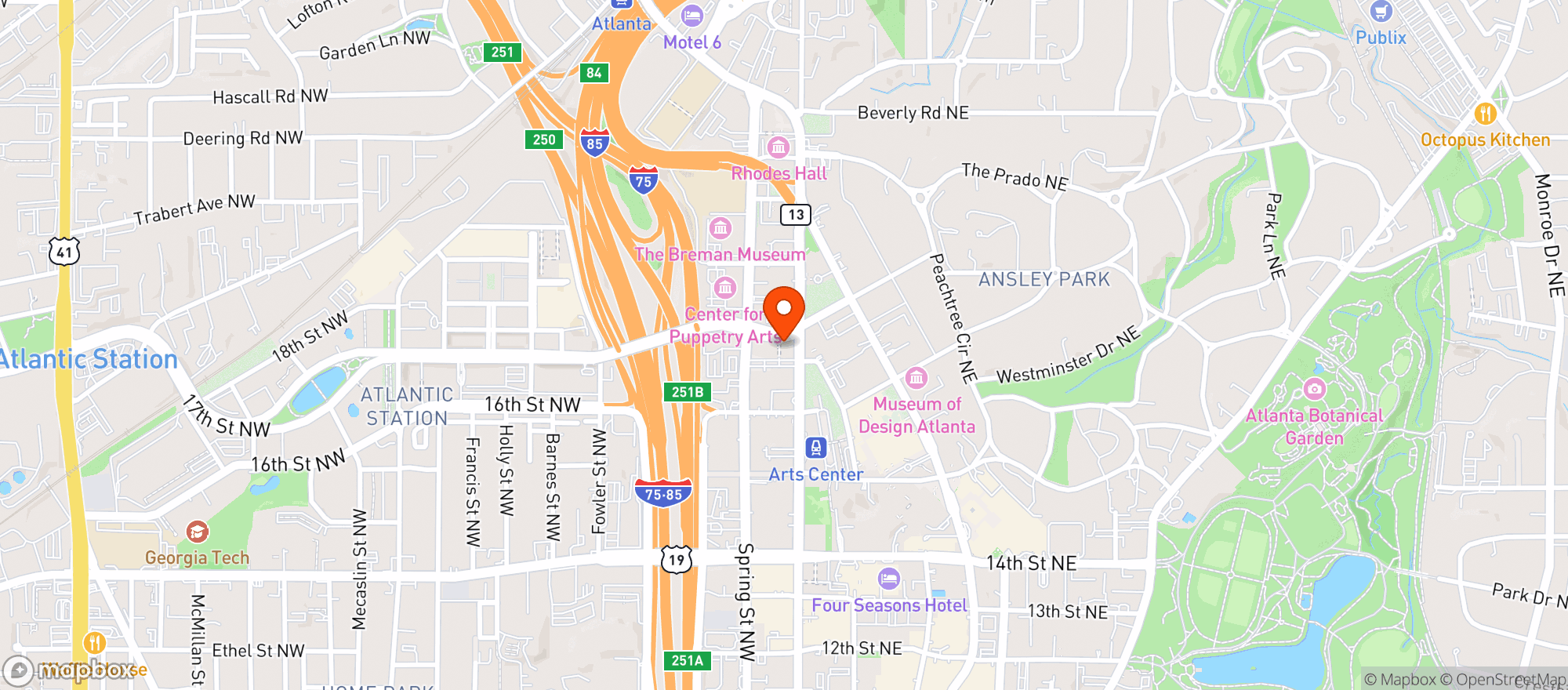 Map showing Kimpton Midtown Atl