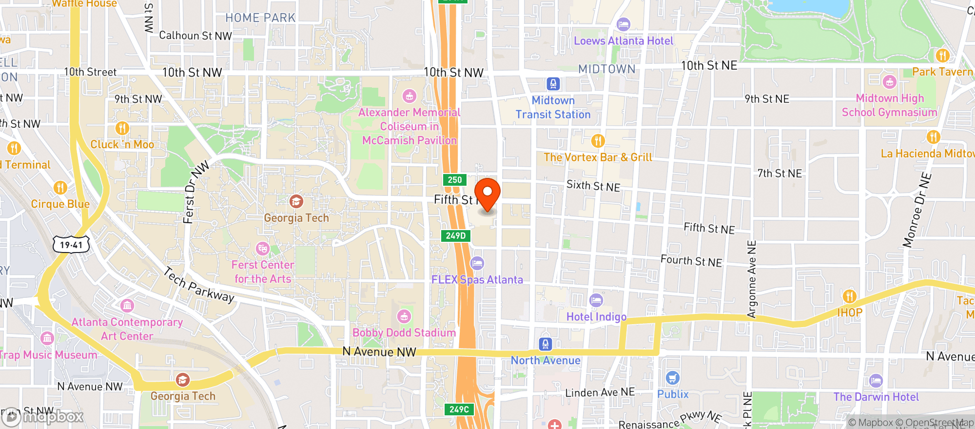 Map showing Georgia Tech Hotel & Conference Ctr