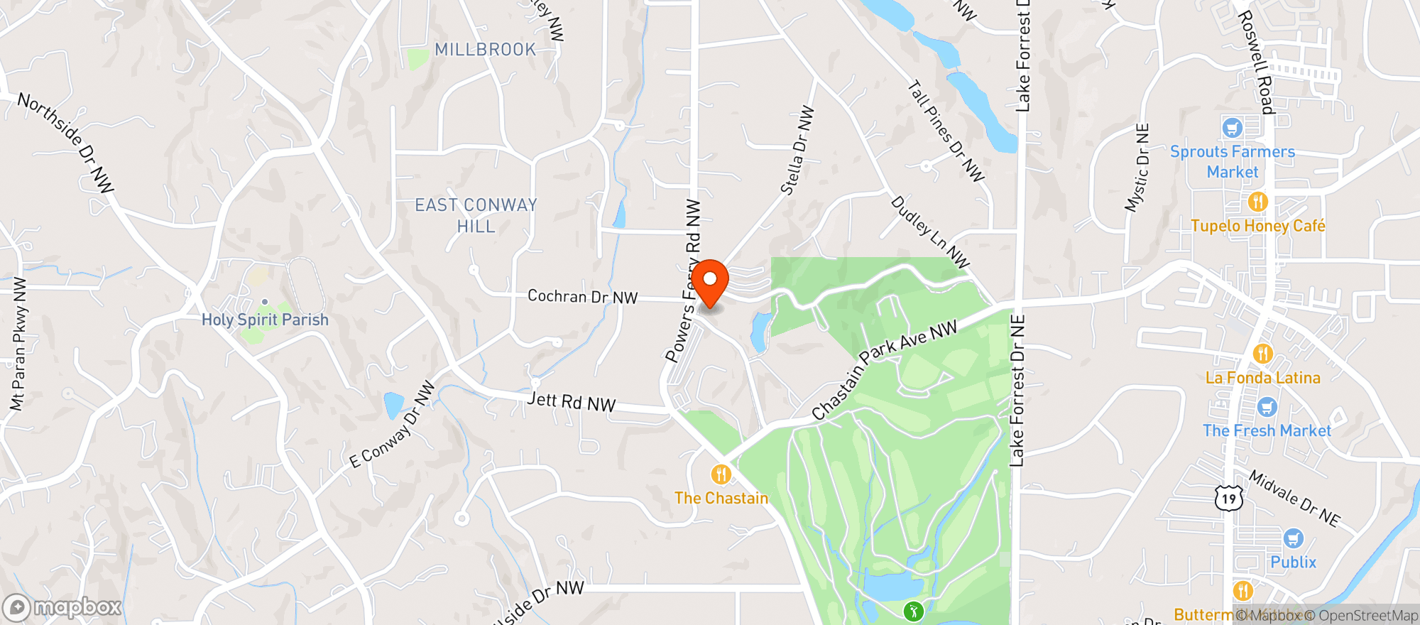 Map showing Cadence Bank Ampitheater At Chastian Park