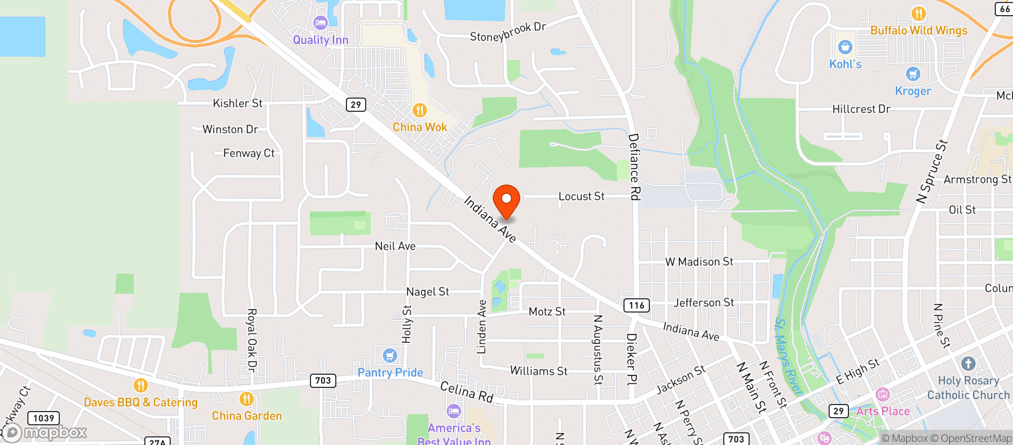 Map showing St. Marys Soccer Stadium