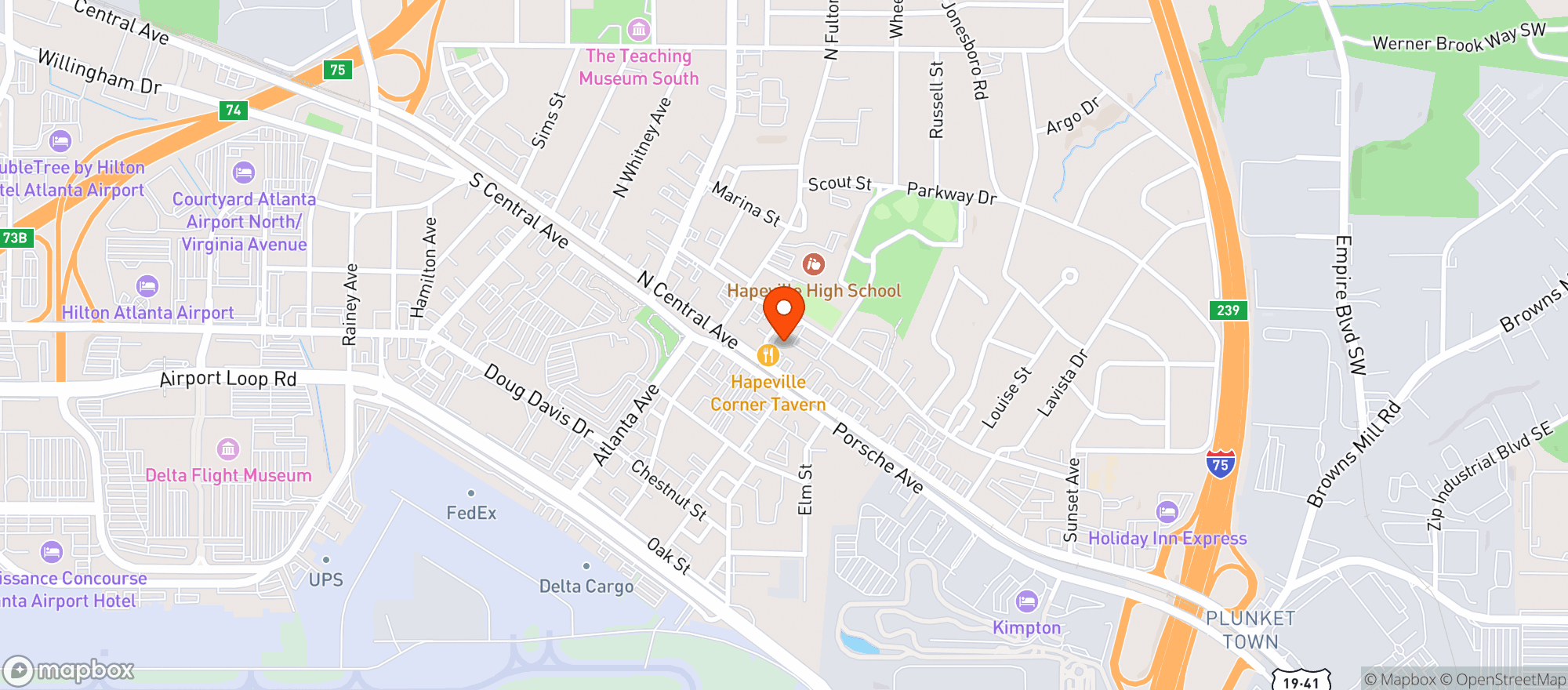 Map showing Corner Tavern Hapeville