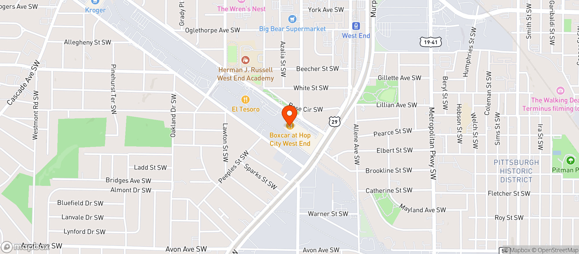 Map showing Hop City West End