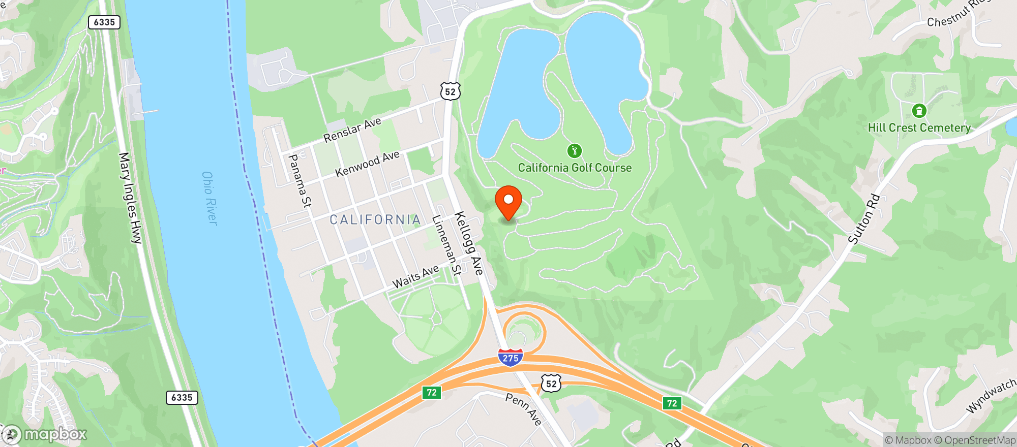 Map showing California Golf Course
