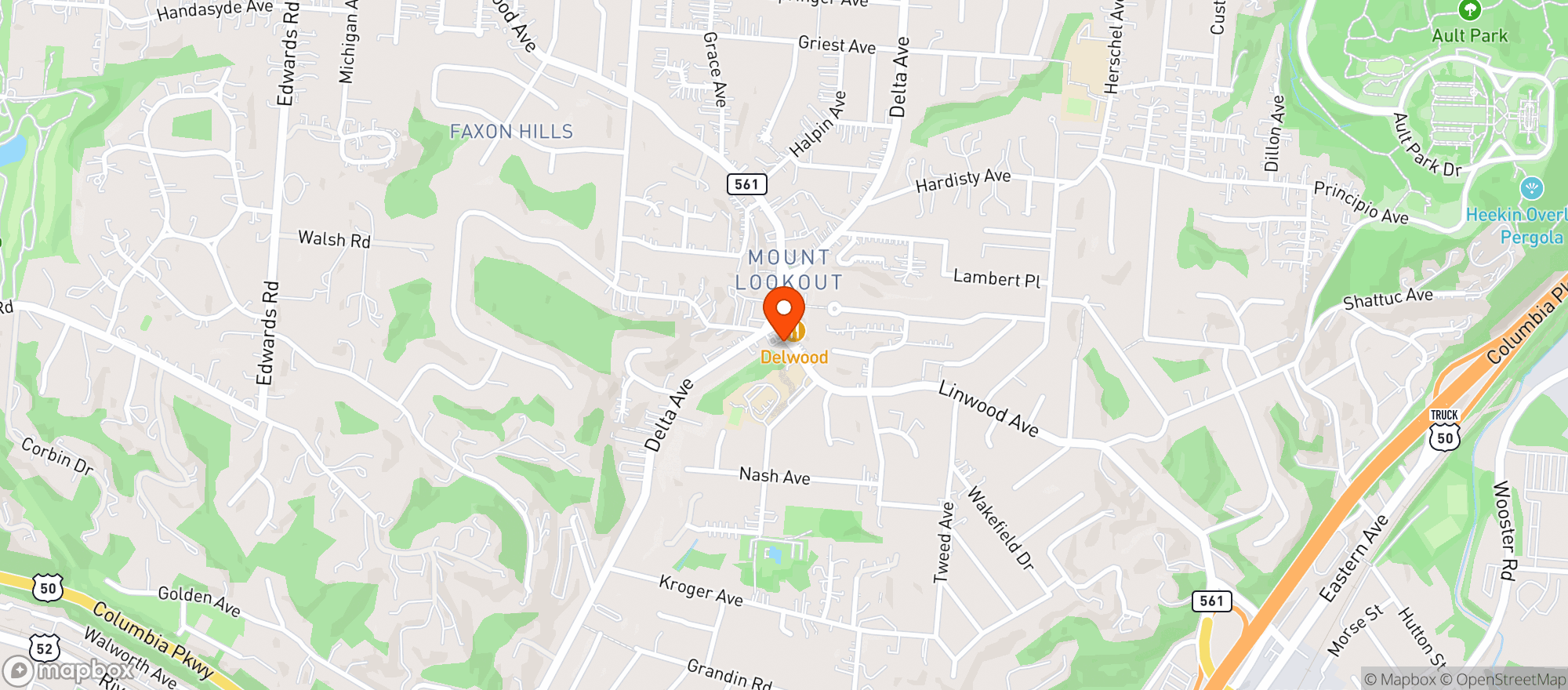 Map showing Mt Lookout Tavern