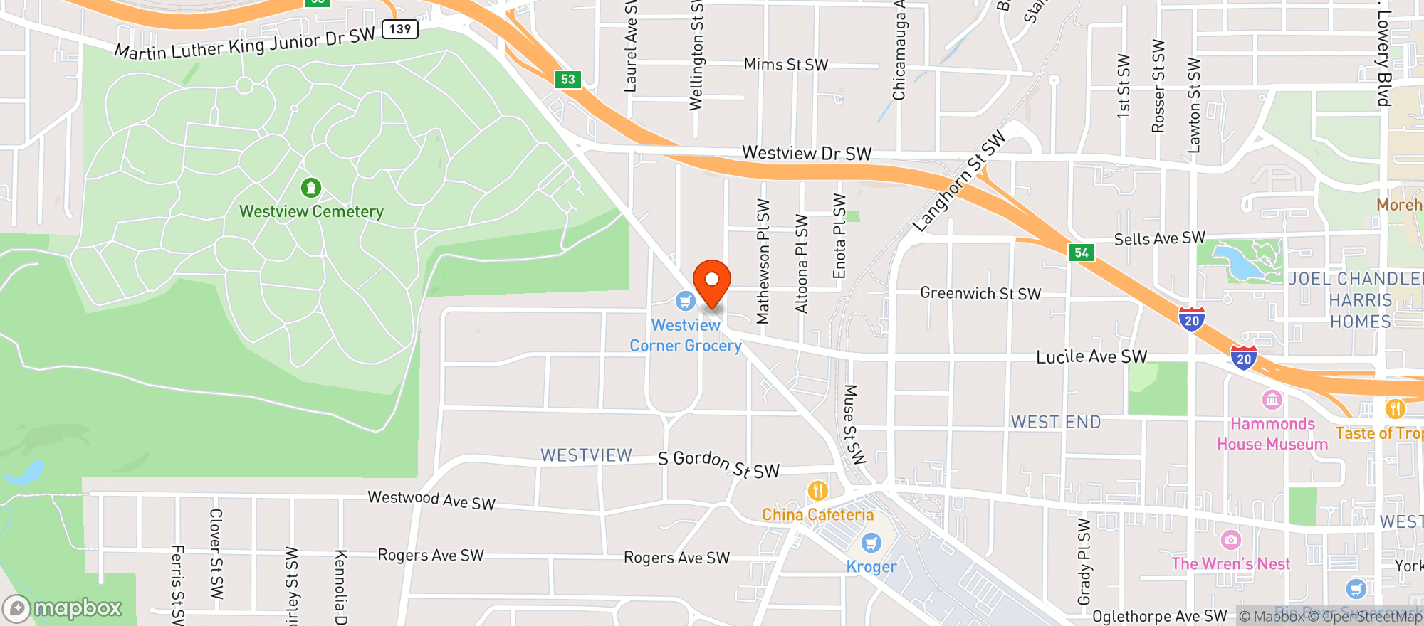 Map showing The Westwood
