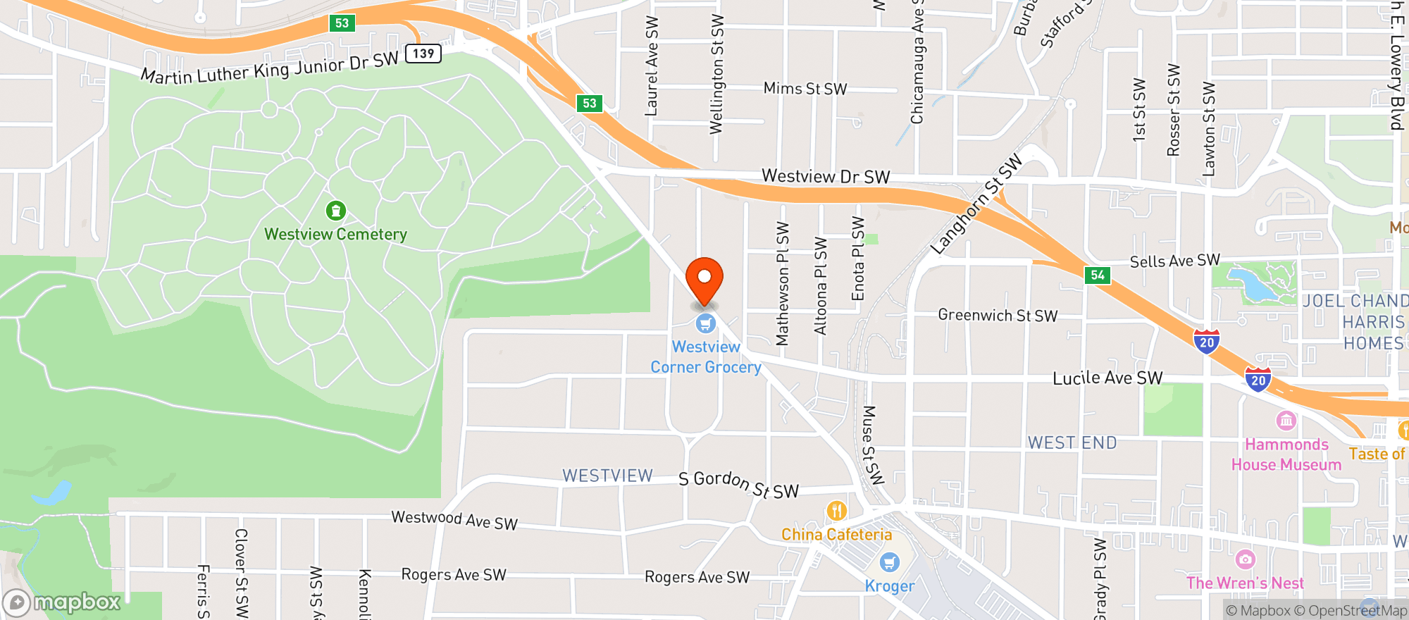 Map showing Westview Corner Grocery