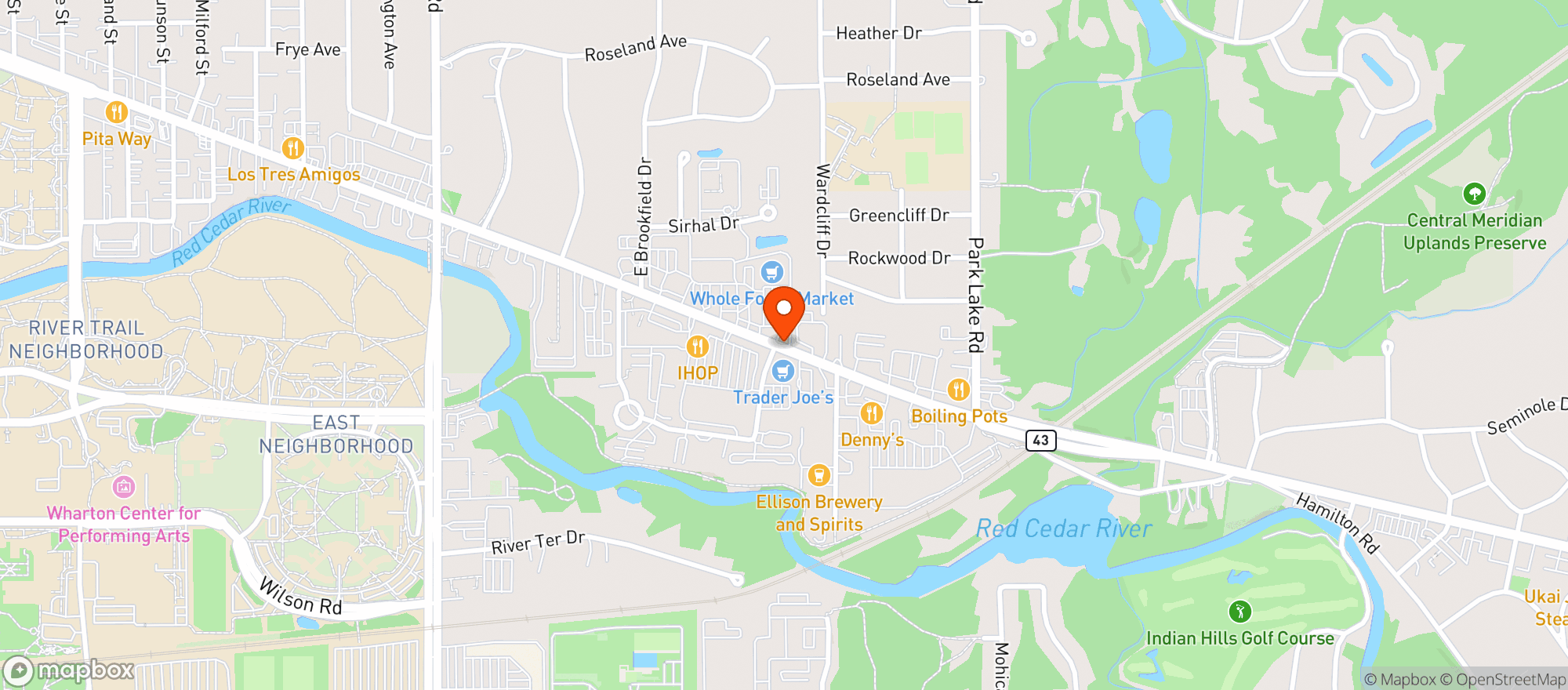 Map showing Toms Party Store