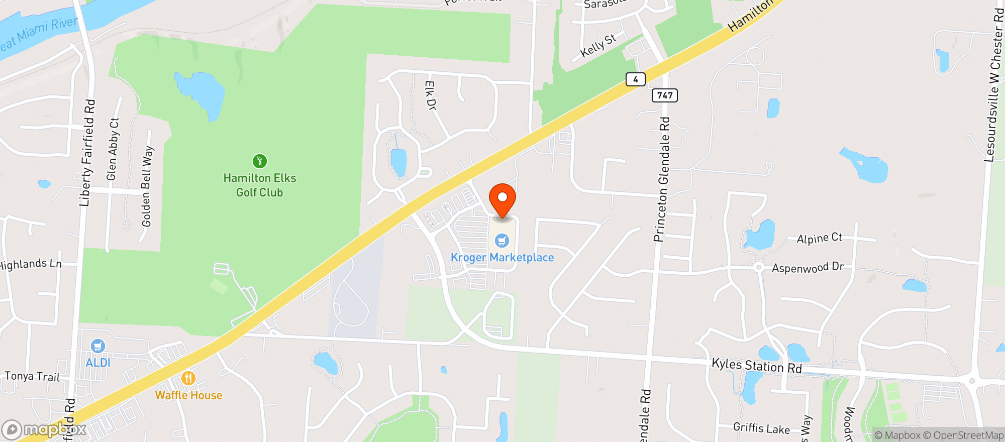 Map showing Kroger Marketplace