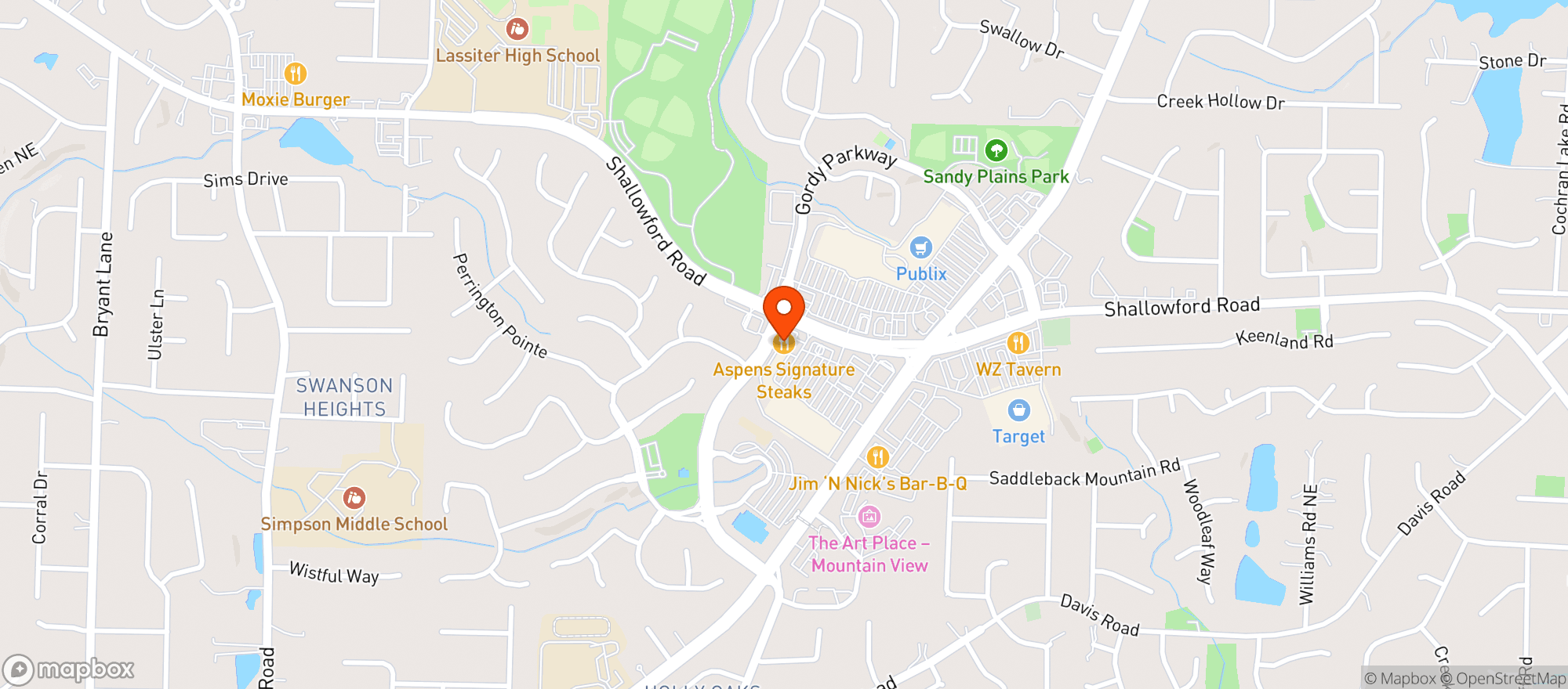 Map showing Aspens Signature Steaks