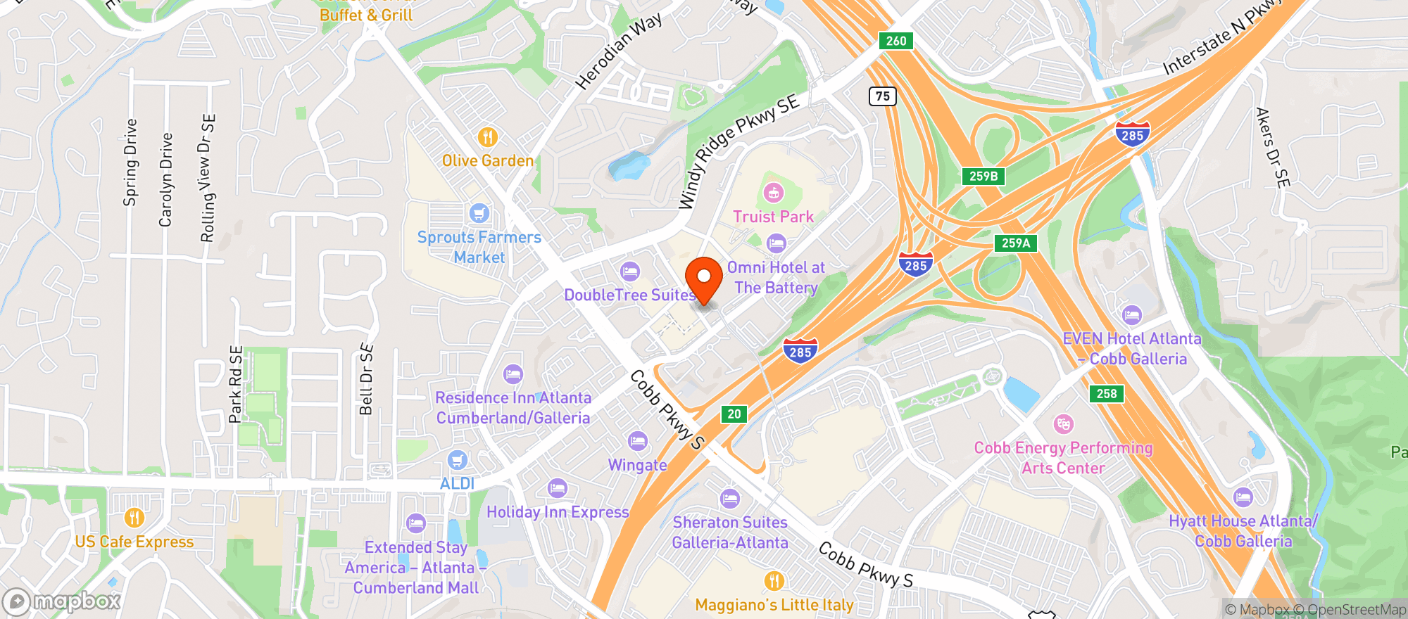 Map showing CULTIVATE FOOD & COFFEE AT THE BATTERY
