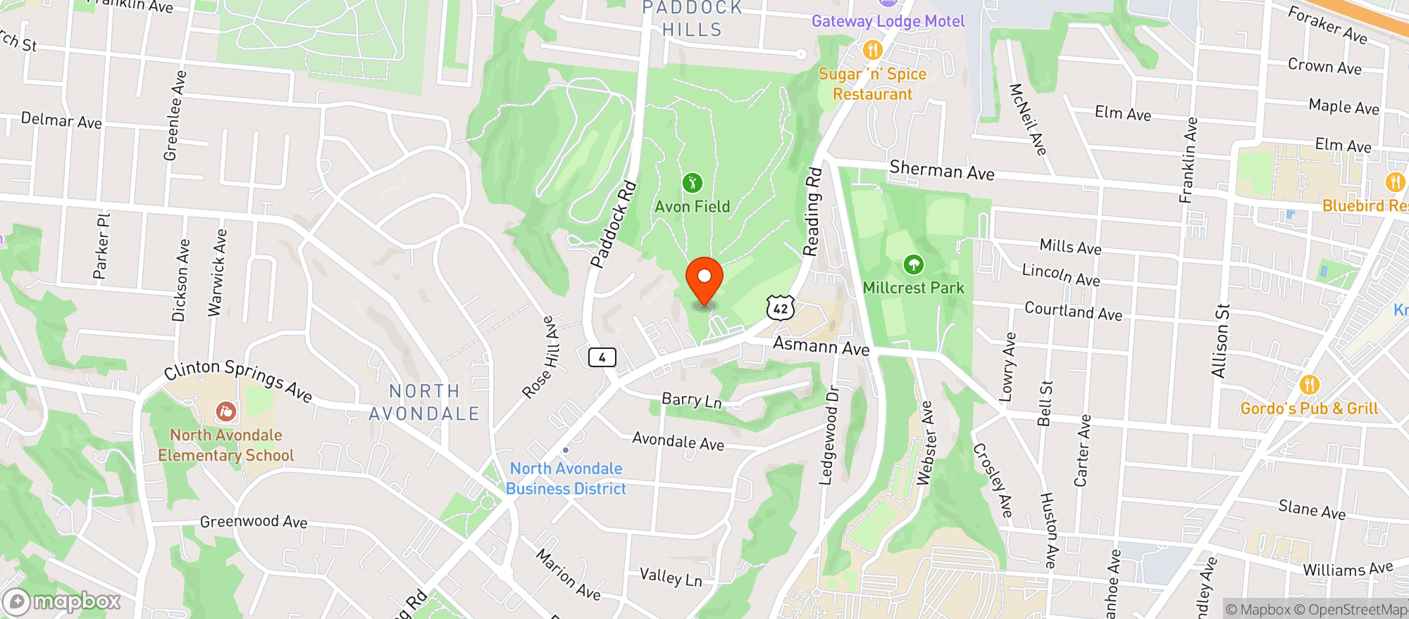 Map showing Avon Fields Golf Course