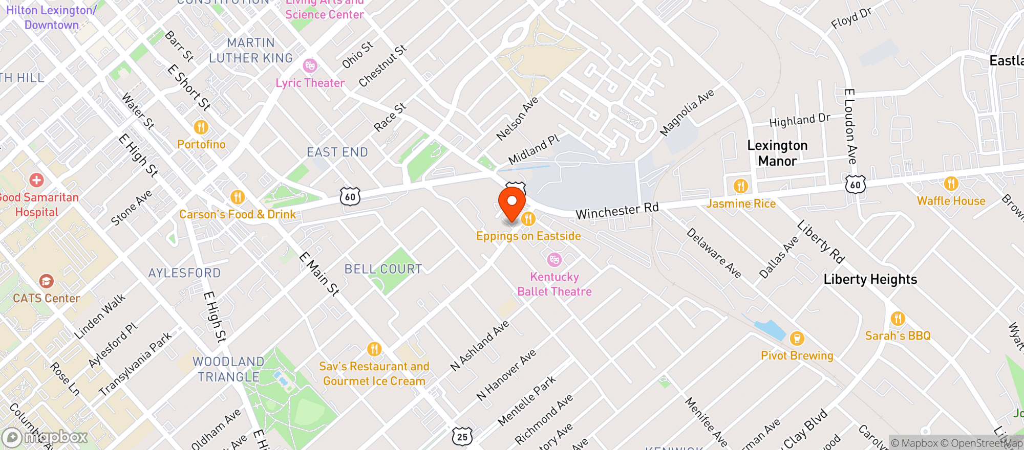 Map showing Trifecta: Glass - Art - Lounge