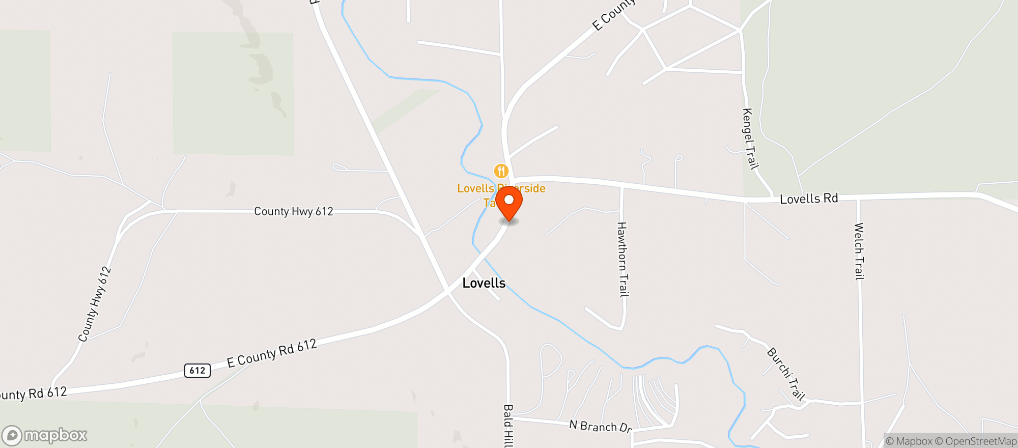 Map showing LOVELLS RIVERSIDE TAVERN