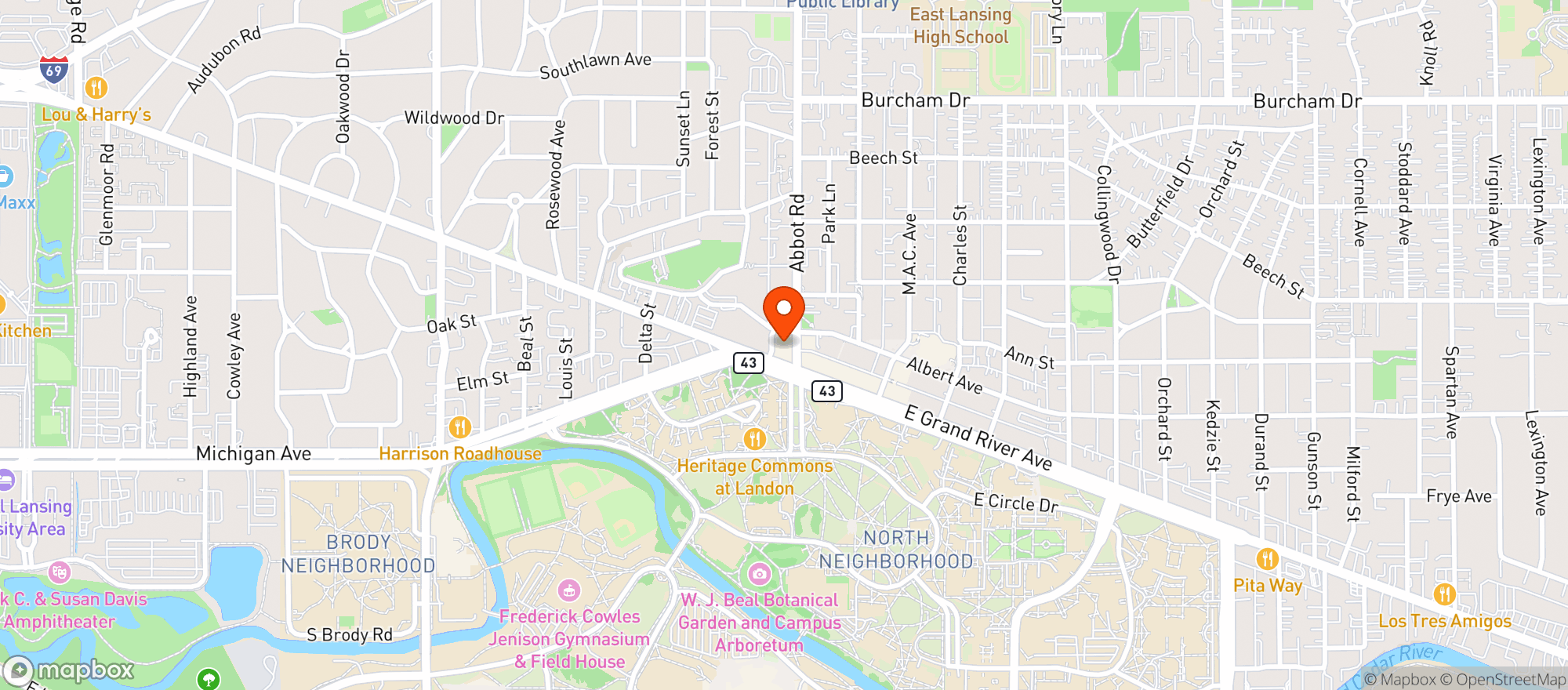 Map showing Graduate Hotel