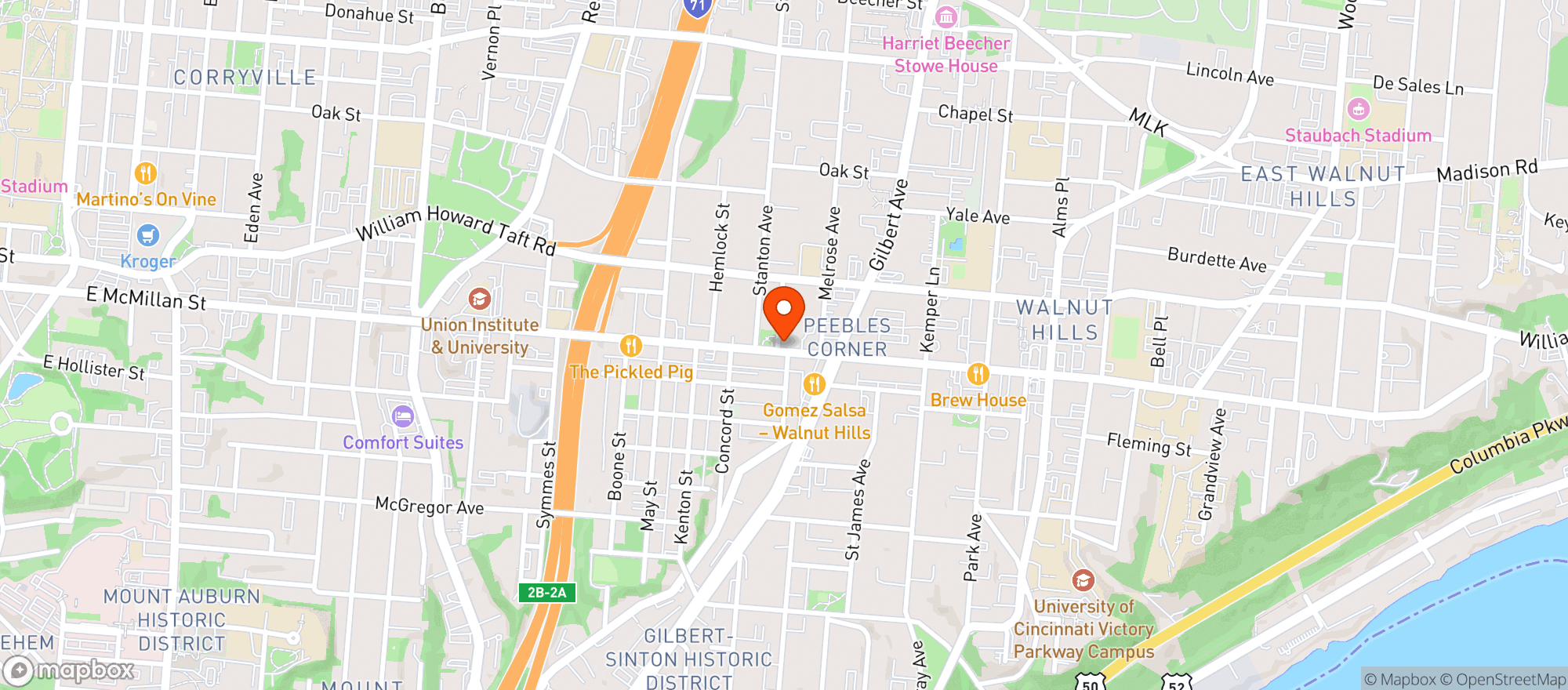 Map showing Urban Glass Smoke Shop - Walnut Hills