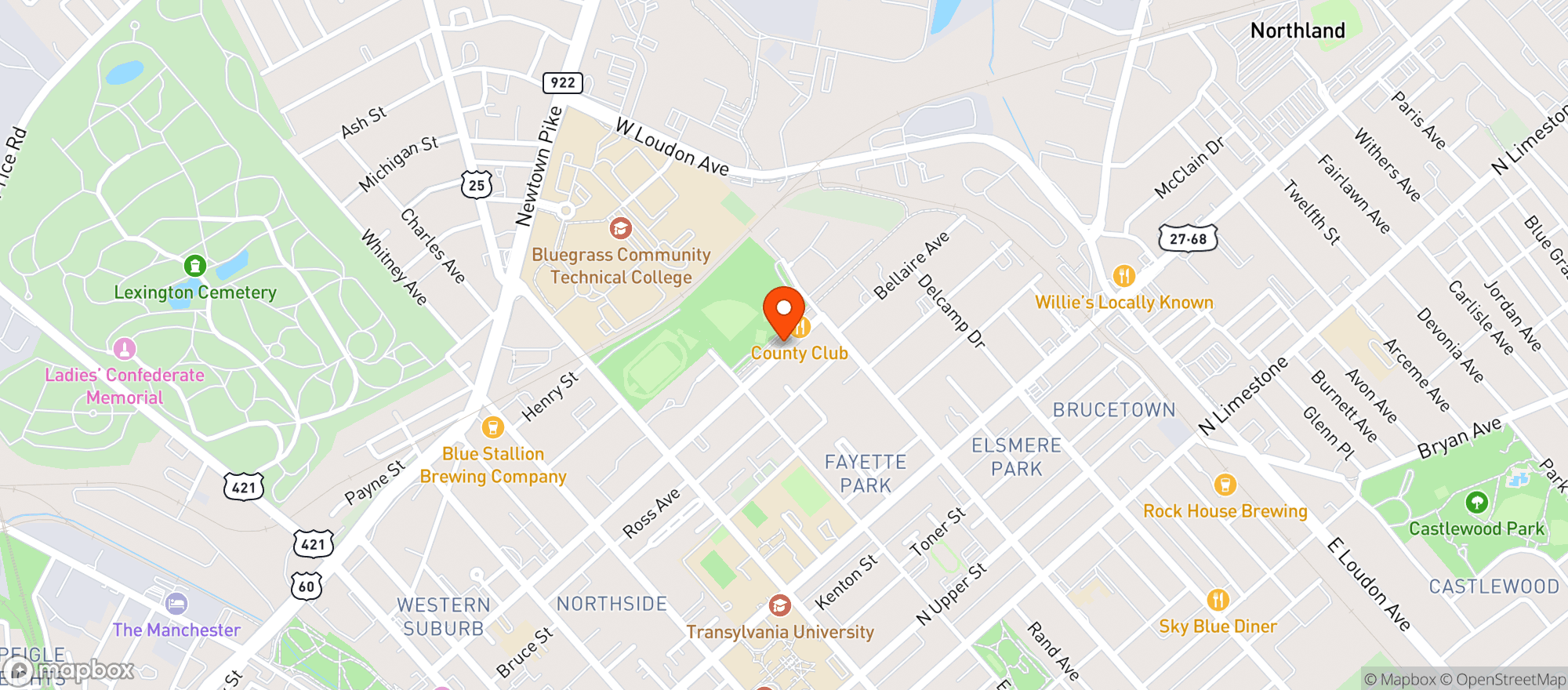 Map showing County Club