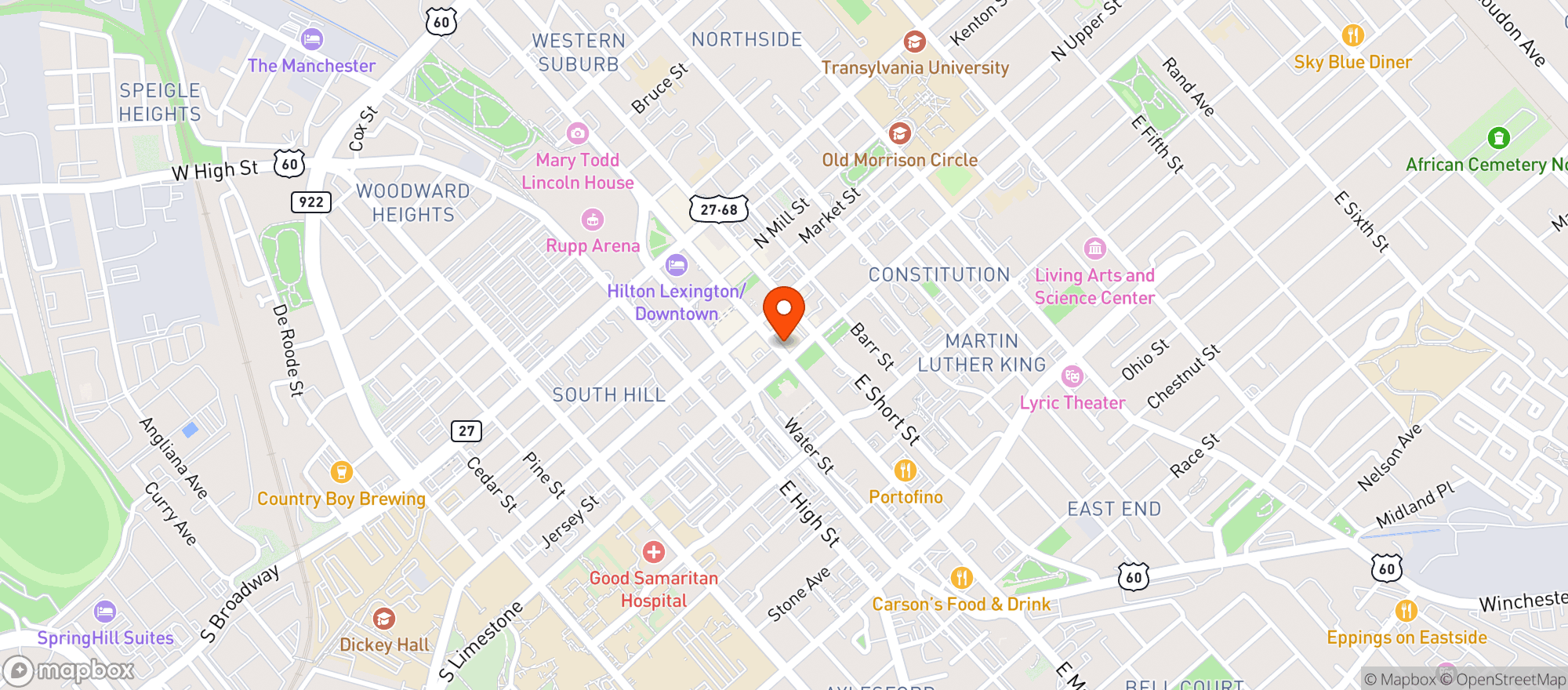 Map showing Bourbon On Rye