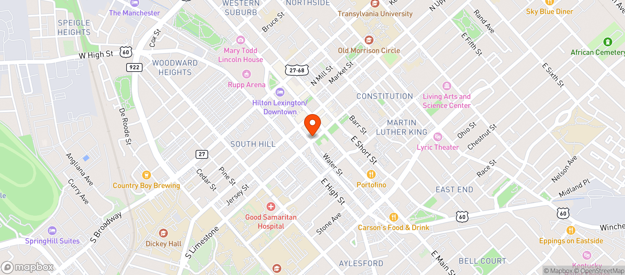 Map showing Jeff Rubys Steakhouse