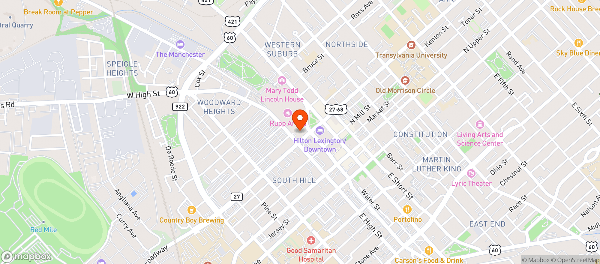 Map showing Hyatt Regency Lexington