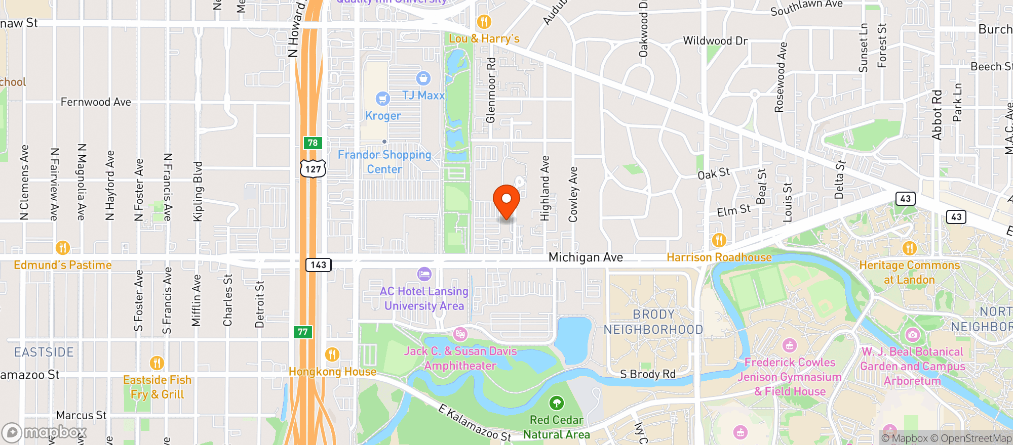 Map showing Door Dash