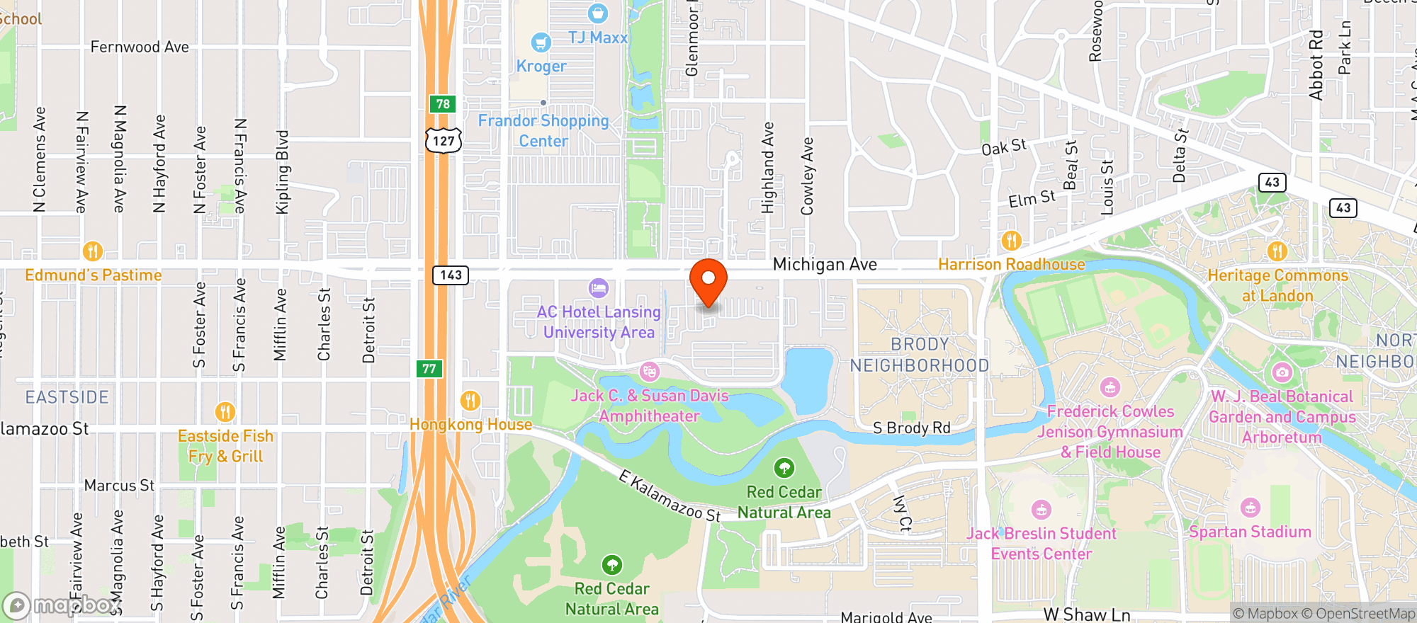 Map showing Ascend East Lansing - Rec