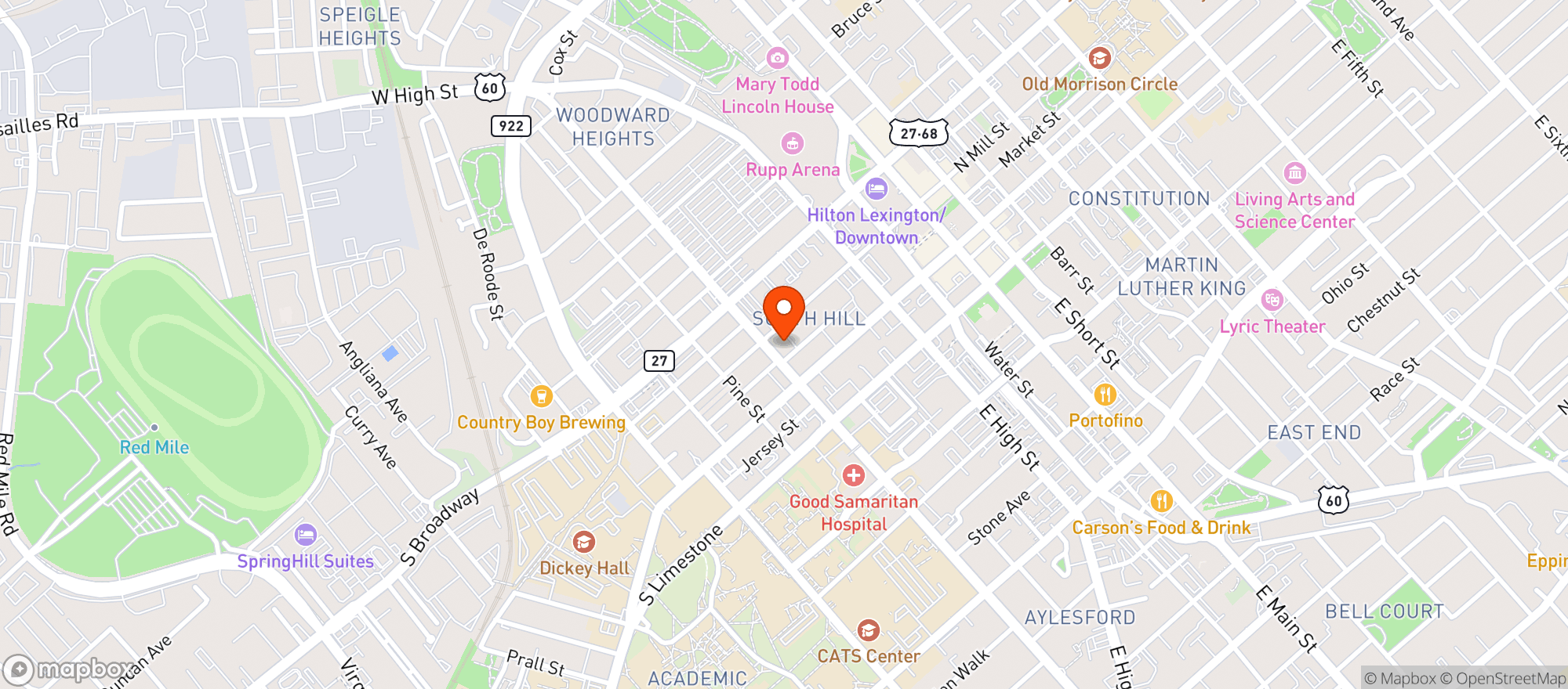 Map showing The Massage Center and Yoga Studio