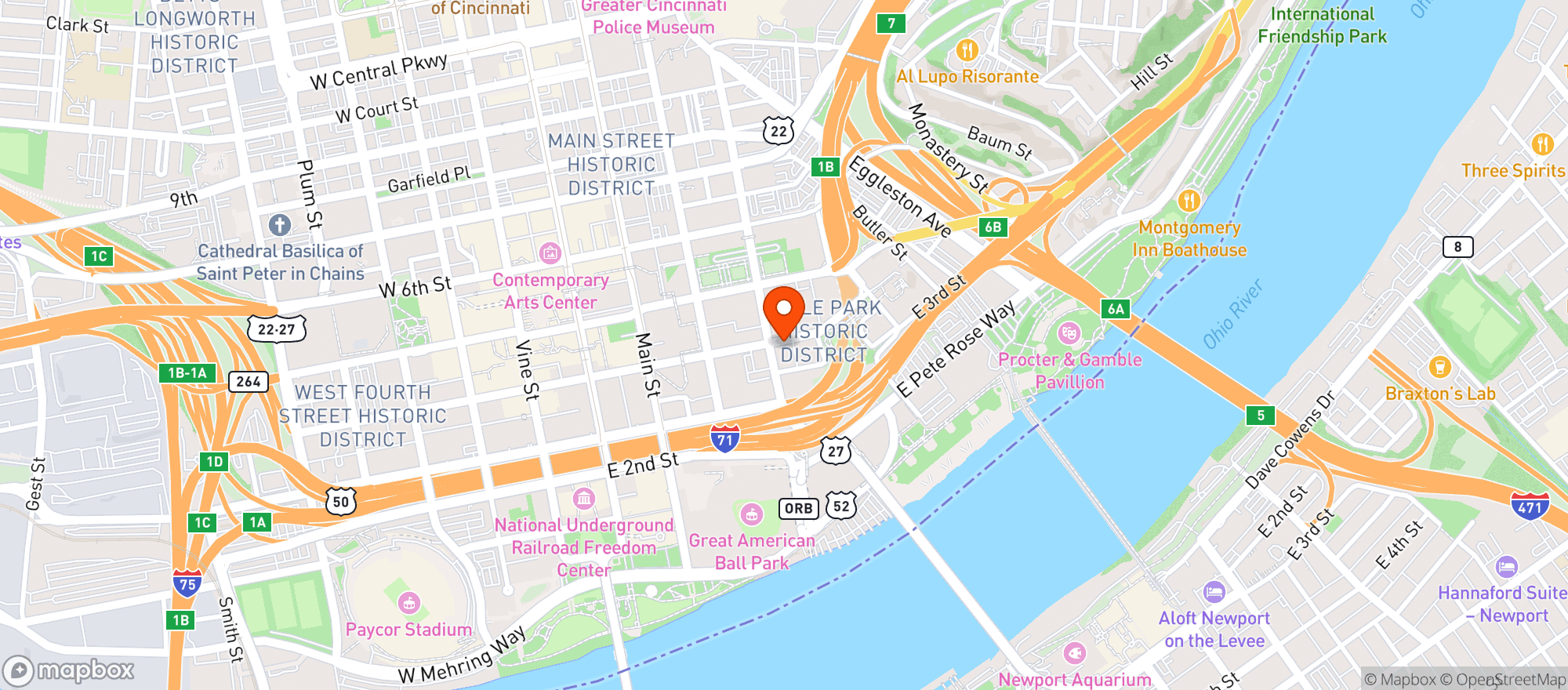 Map showing University Club Of Cincinnati