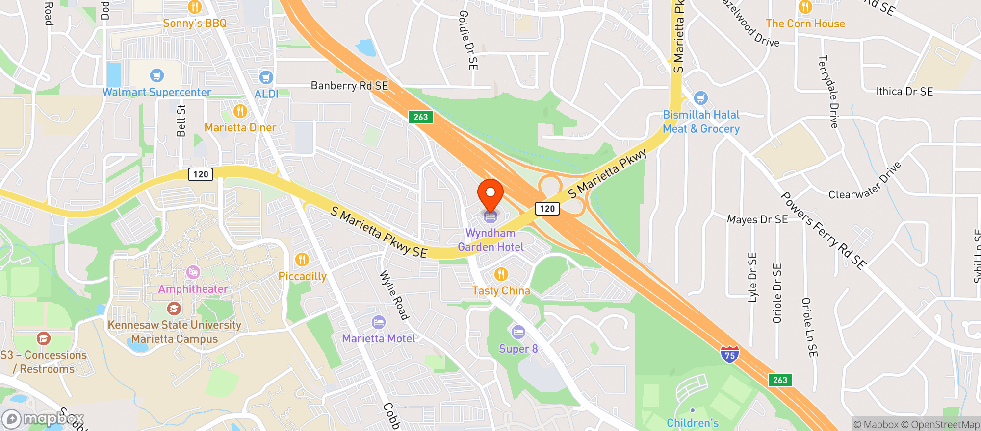 Map showing Wyndham Garden Hotel