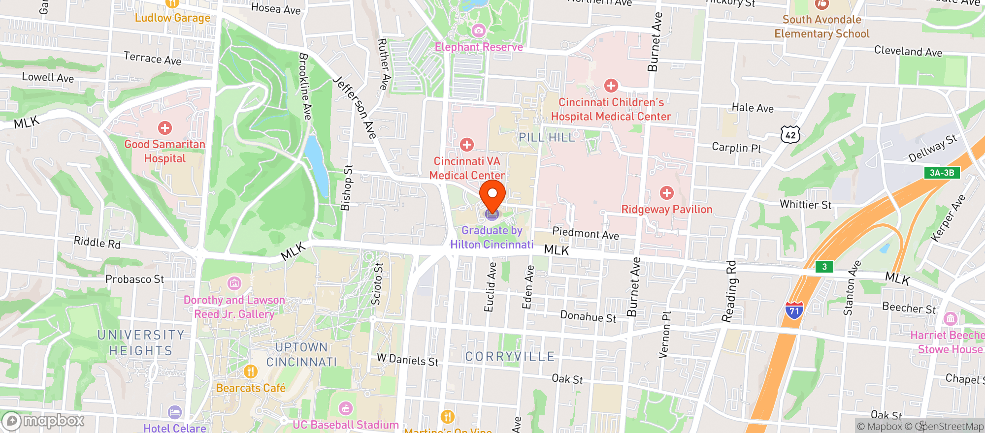 Map showing Graduate Hotel