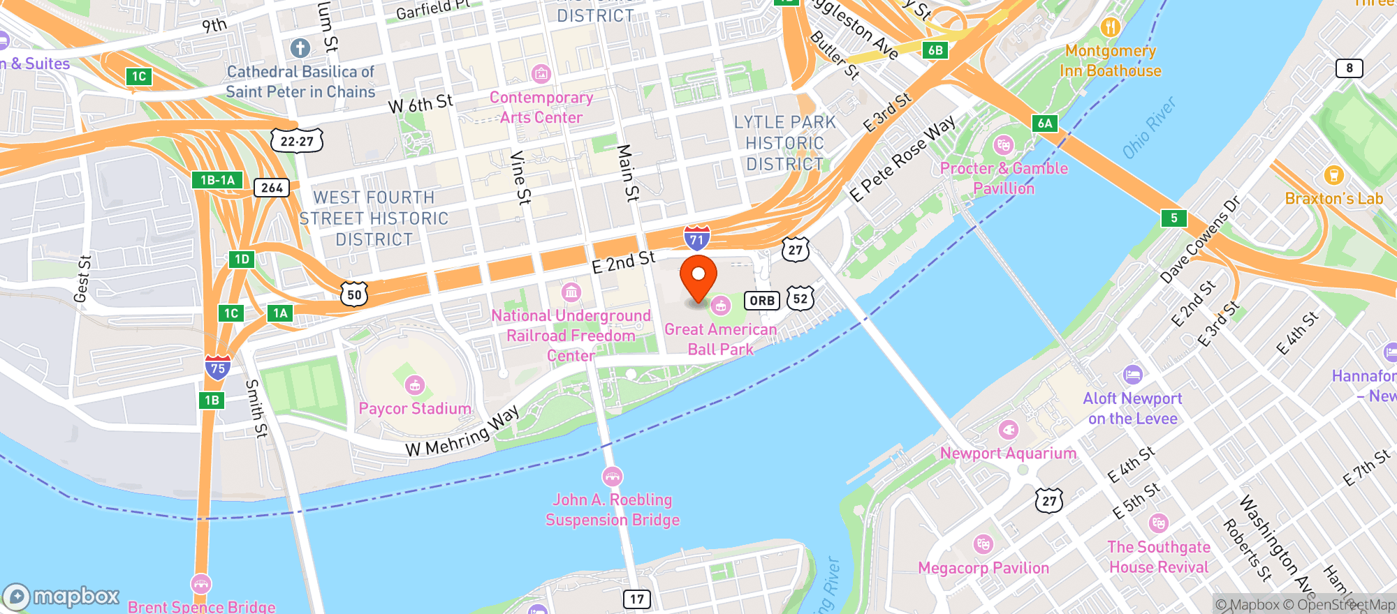 Map showing Great American Ball Park