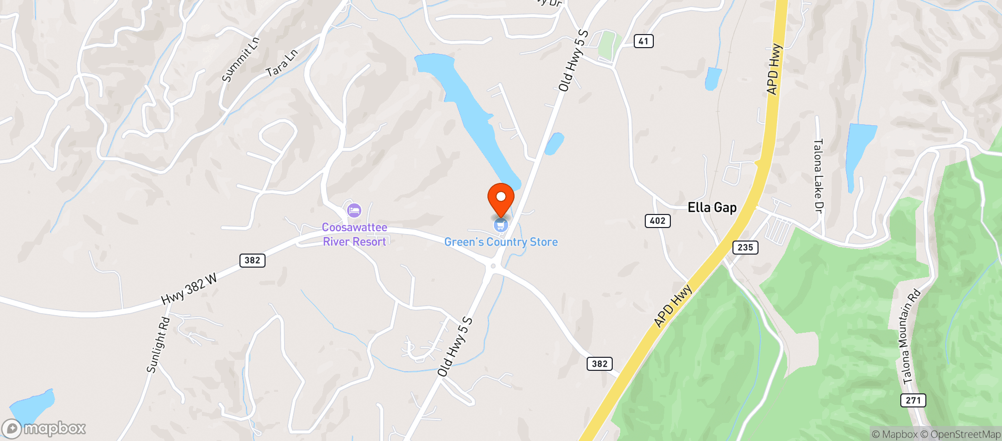 Map showing Greens Country Store