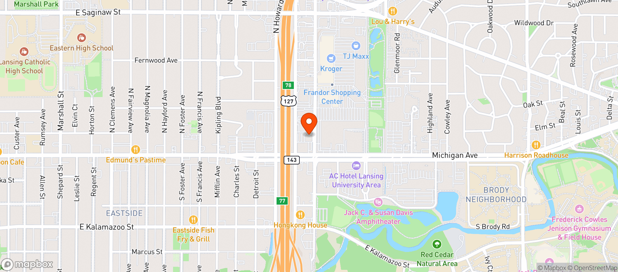 Map showing Pure Options Weed Dispensary Lansing East