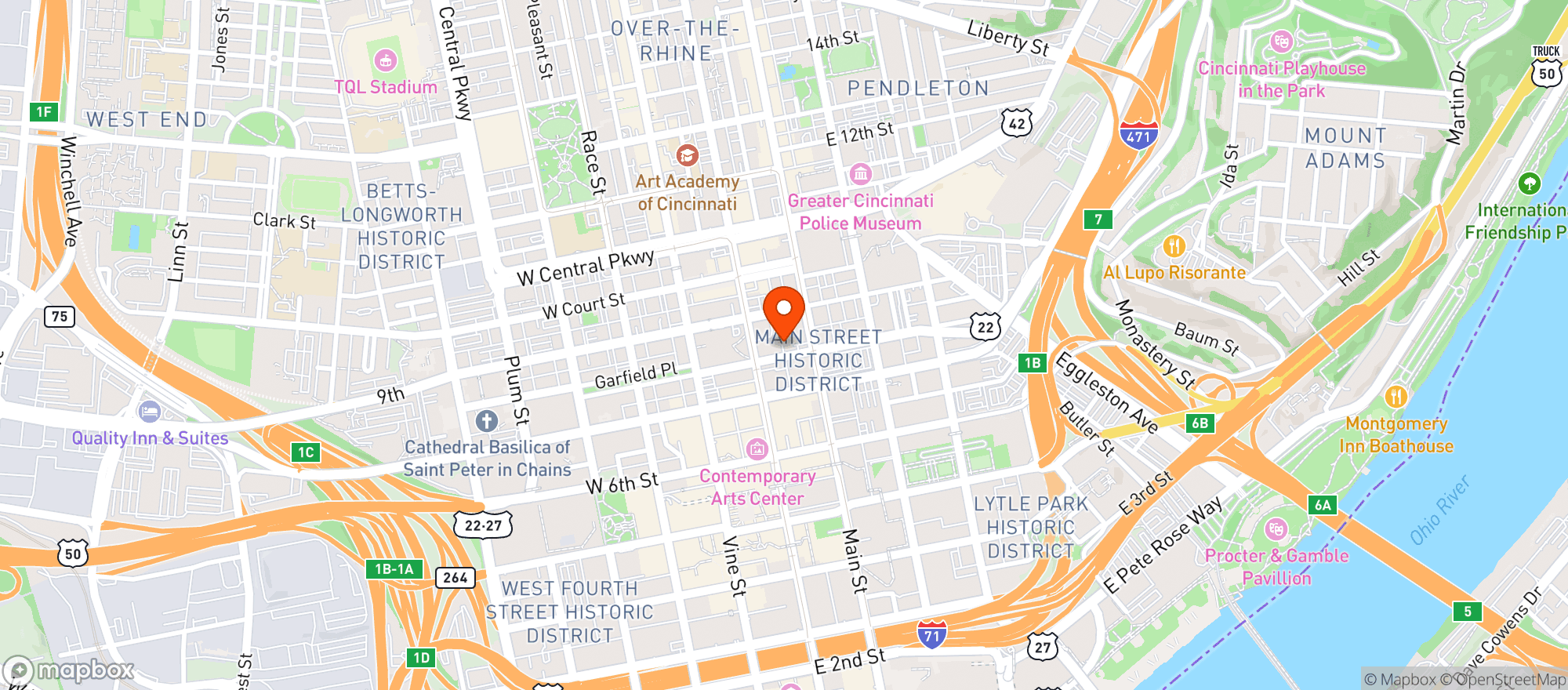 Map showing Voodoo Brewing Cincinnati