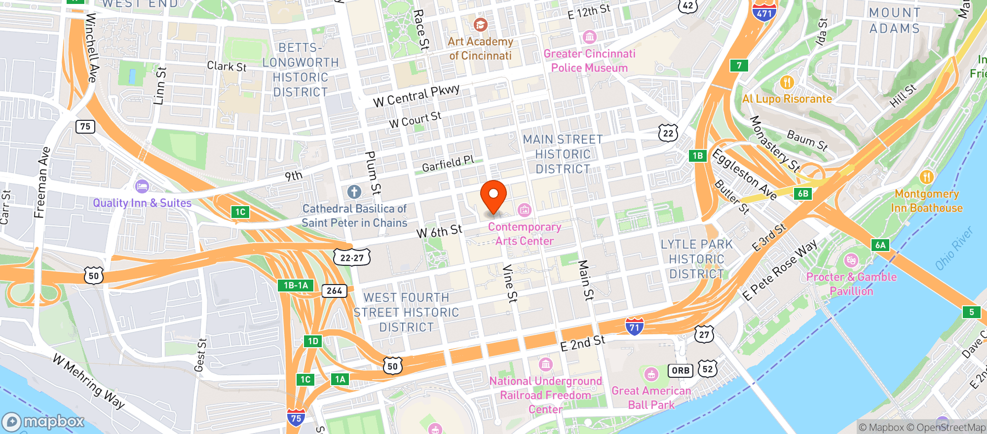 Map showing Cincinnatian Hotel